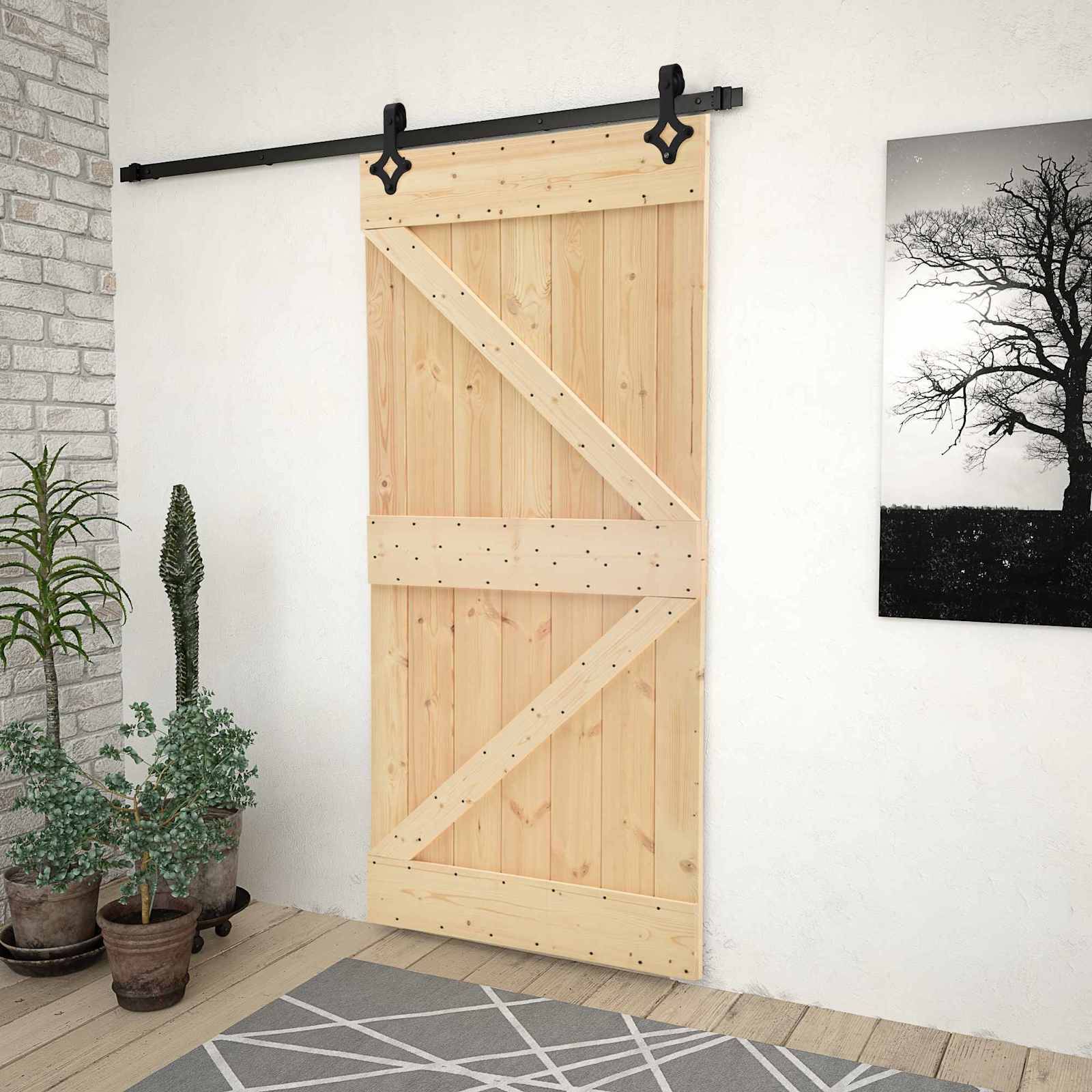 vidaXL Schiebetür Natürlich und Schwarz 80 x 210 cm
