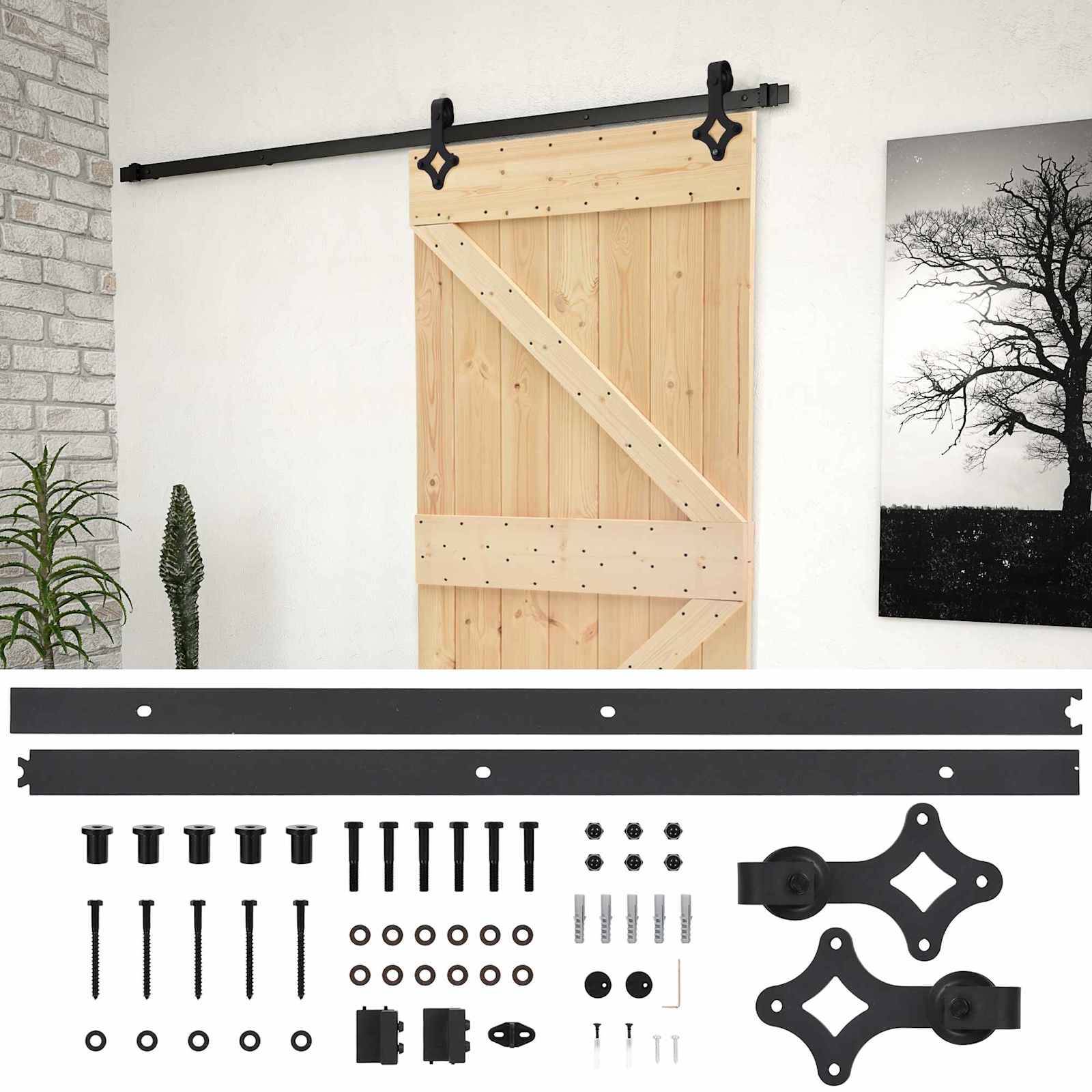 vidaXL Schiebetür Natürlich und Schwarz 80 x 210 cm