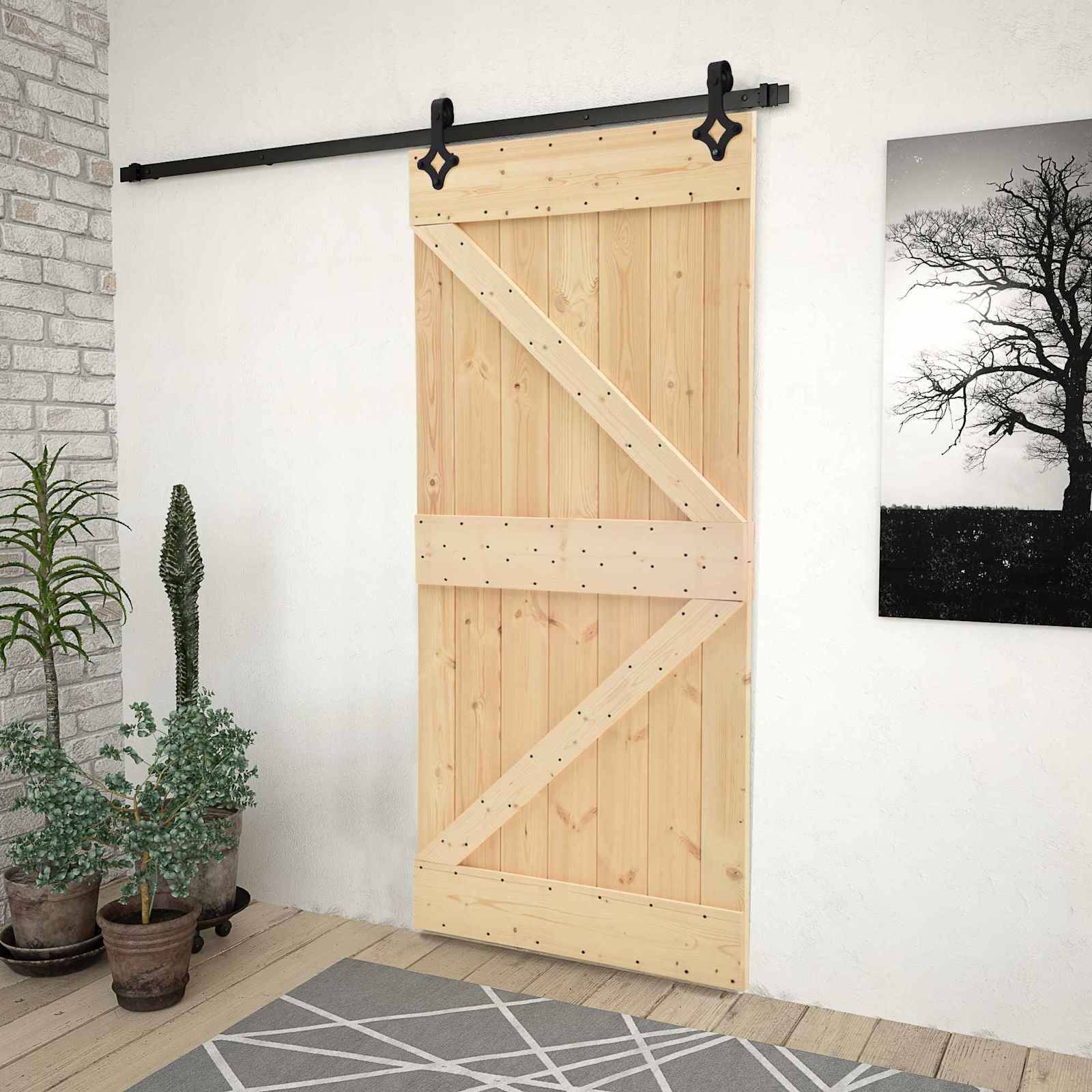 vidaXL Schiebetür Natürlich und Schwarz 80 x 210 cm