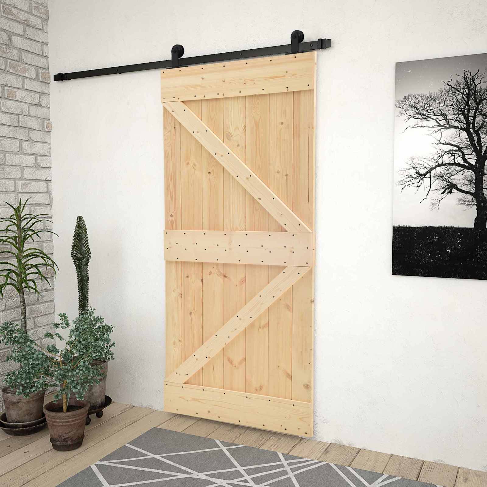 vidaXL Schiebetür Natürlich und Schwarz 80 x 210 cm