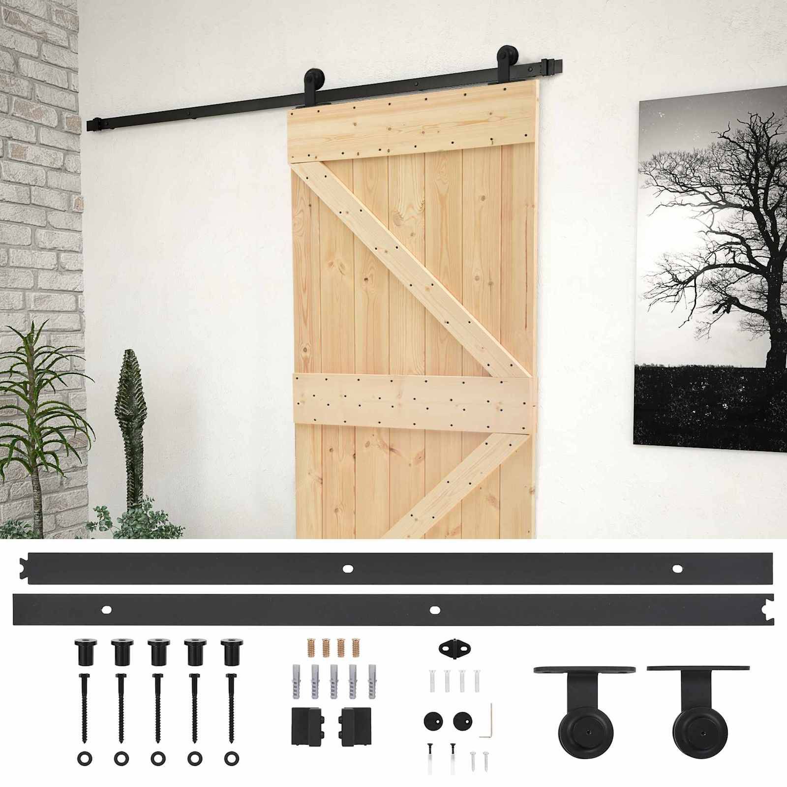 vidaXL Schiebetür Natürlich und Schwarz 80 x 210 cm