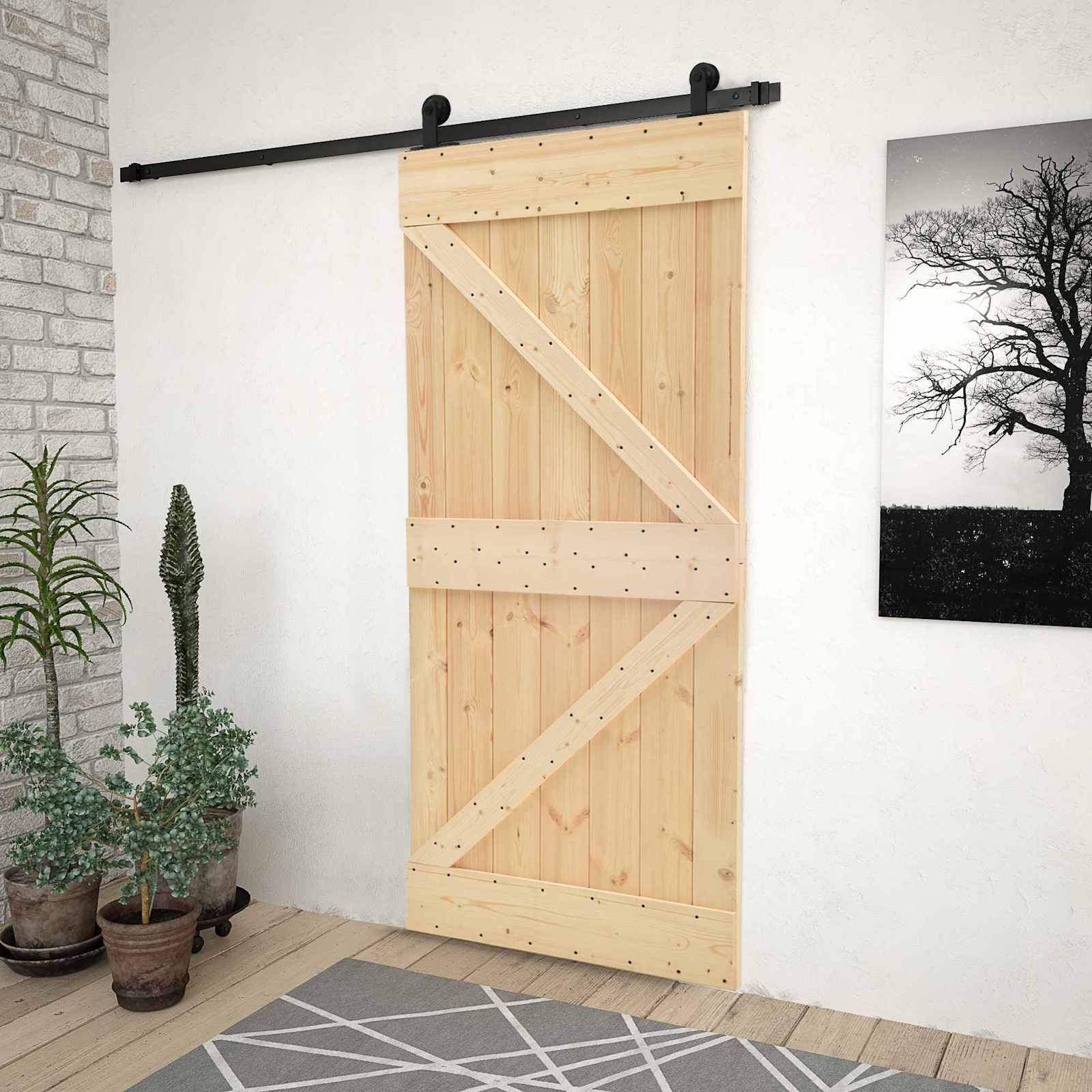 vidaXL Schiebetür Natürlich und Schwarz 80 x 210 cm