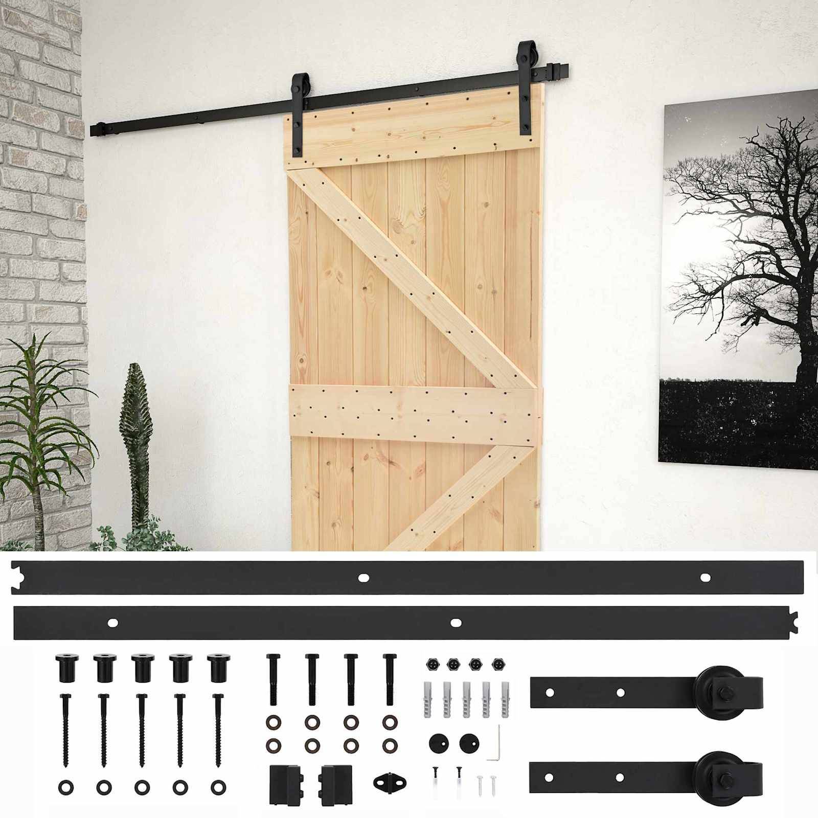 vidaXL Schiebetür Natürlich und Schwarz 80 x 210 cm