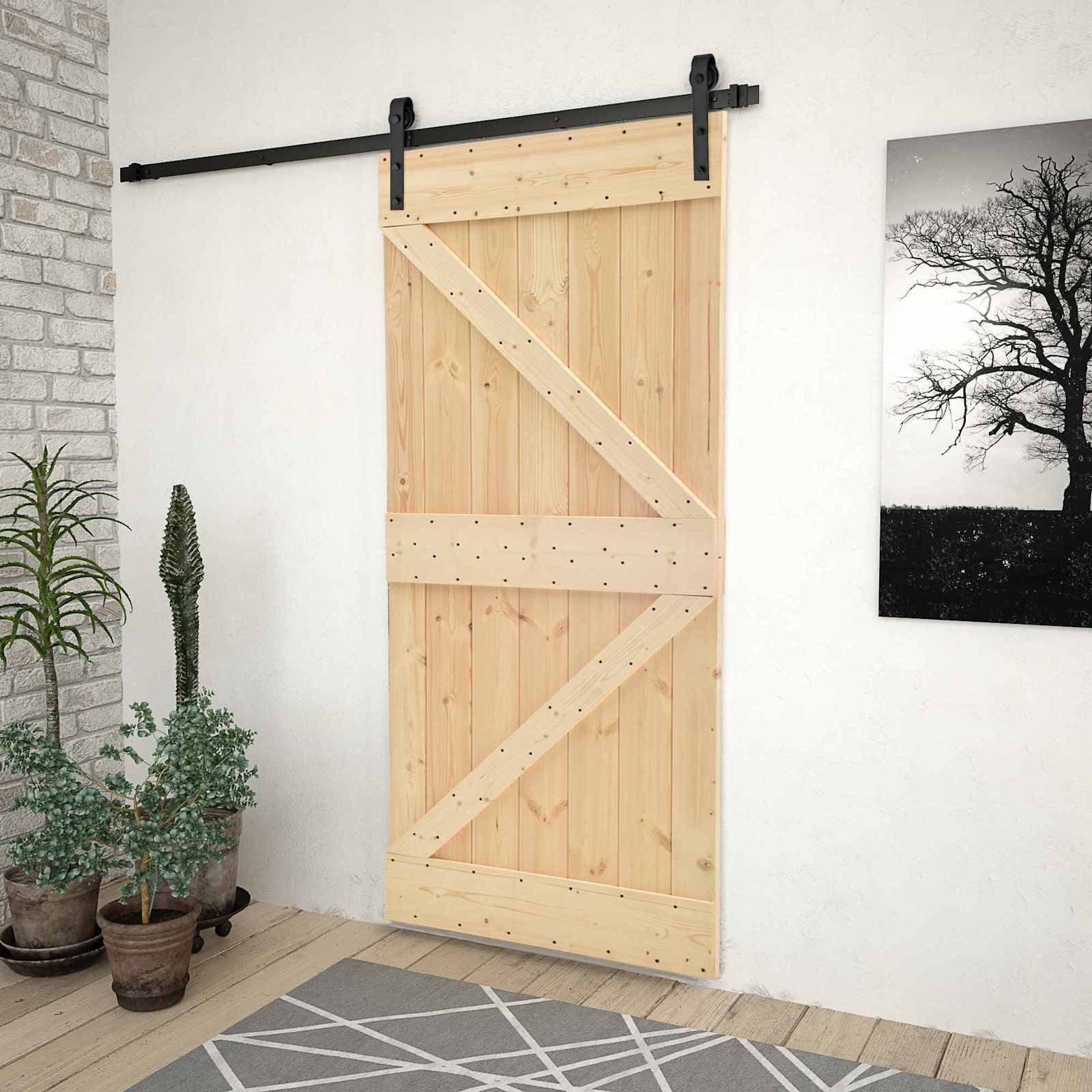 vidaXL Schiebetür Natürlich und Schwarz 80 x 210 cm