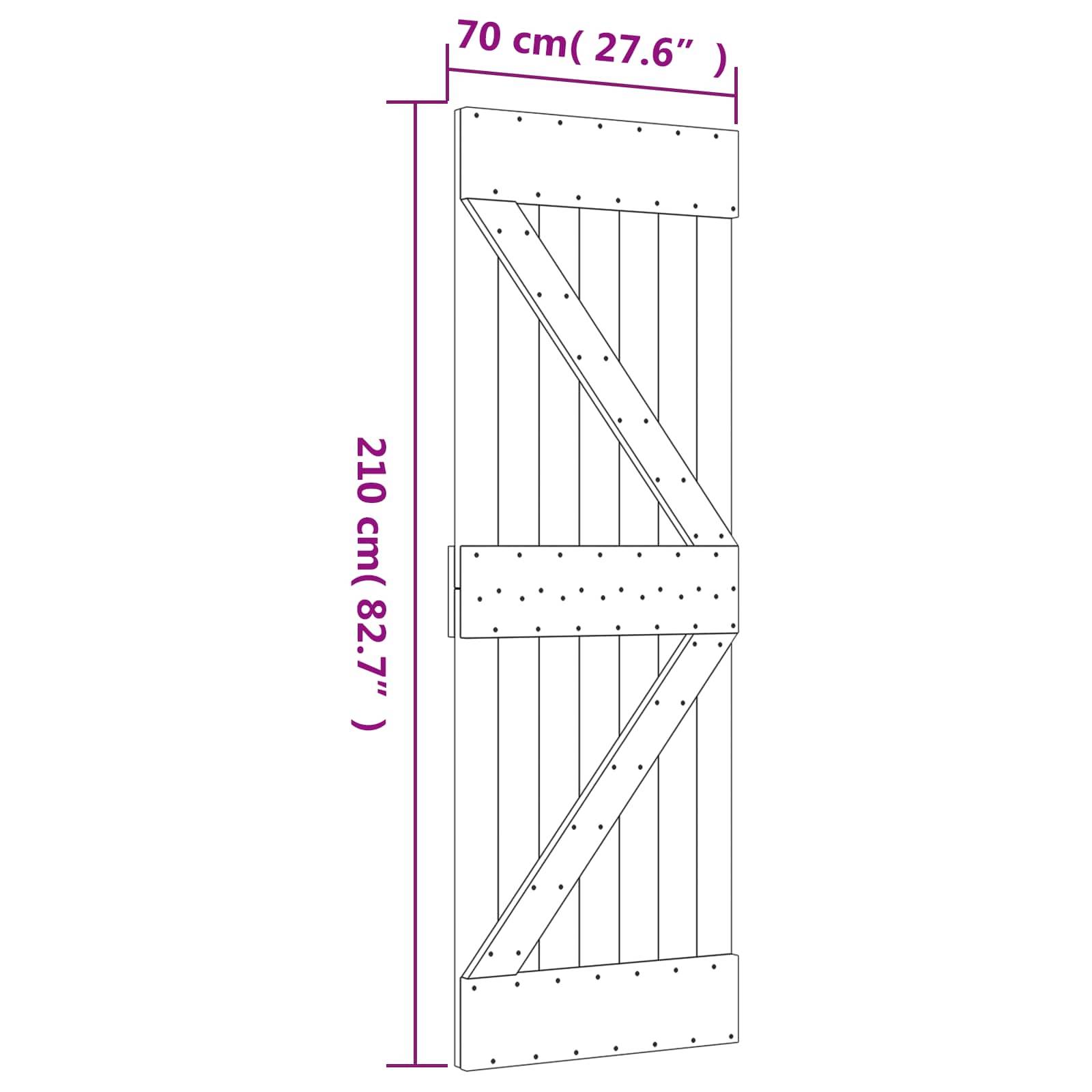vidaXL Schiebetür Natürlich und Schwarz 70 x 210 cm Massivkiefer