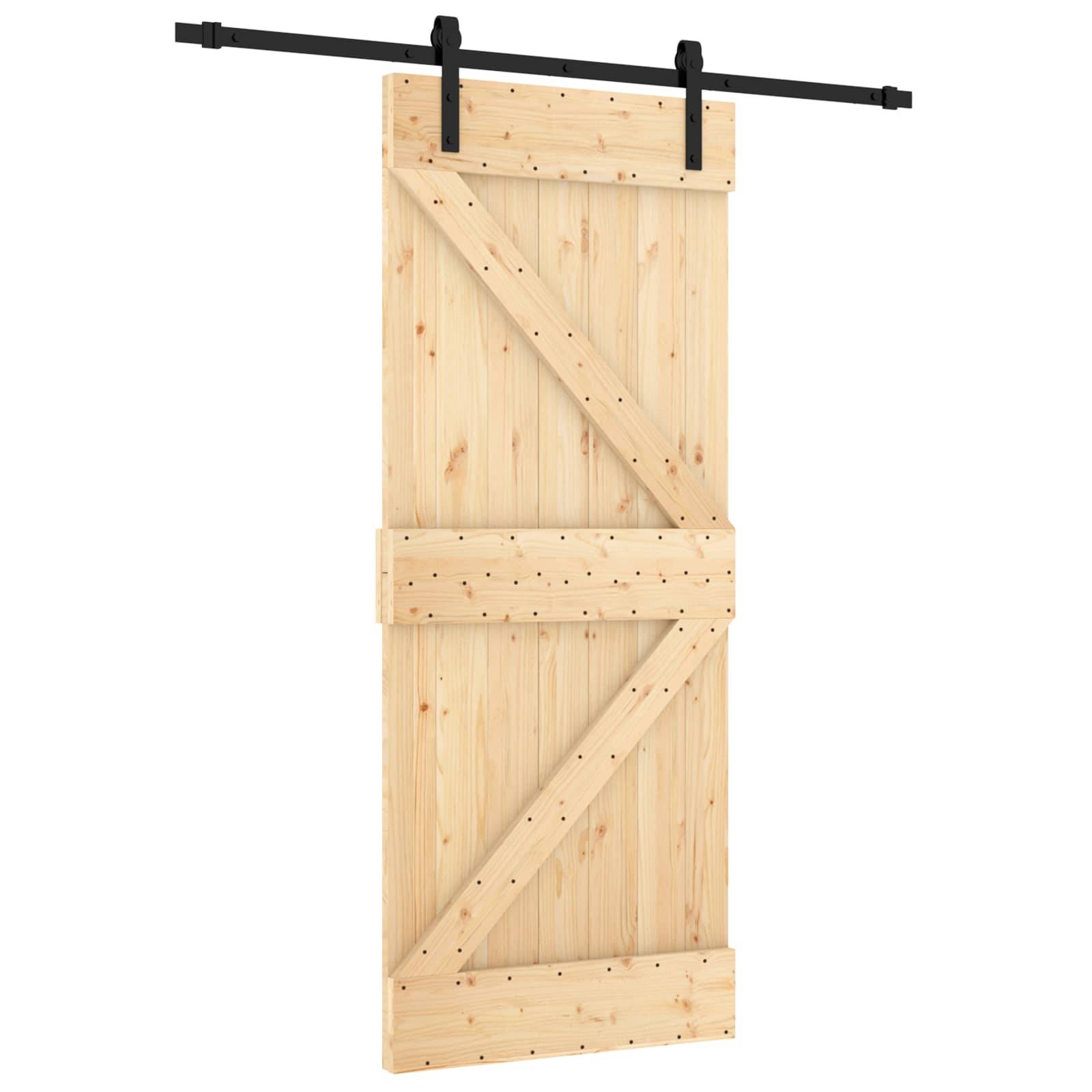 vidaXL Schiebetür Natürlich und Schwarz 85 x 210 cm Massivkiefer