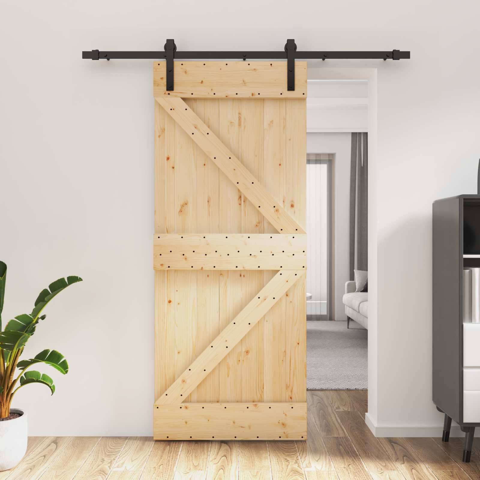 vidaXL Schiebetür Natürlich und Schwarz 85 x 210 cm Massivkiefer