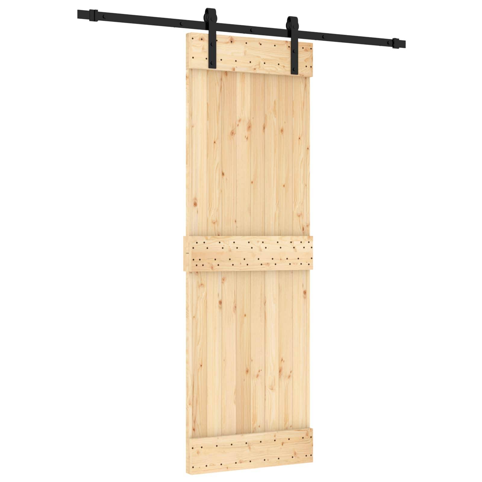 vidaXL Schiebetür Natürlich und Schwarz 70 x 210 cm Massivkiefer