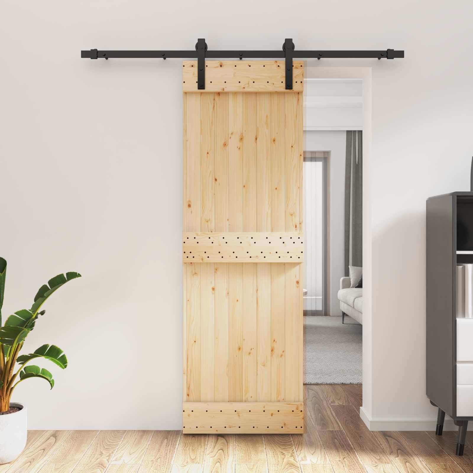 vidaXL Schiebetür Natürlich und Schwarz 70 x 210 cm Massivkiefer