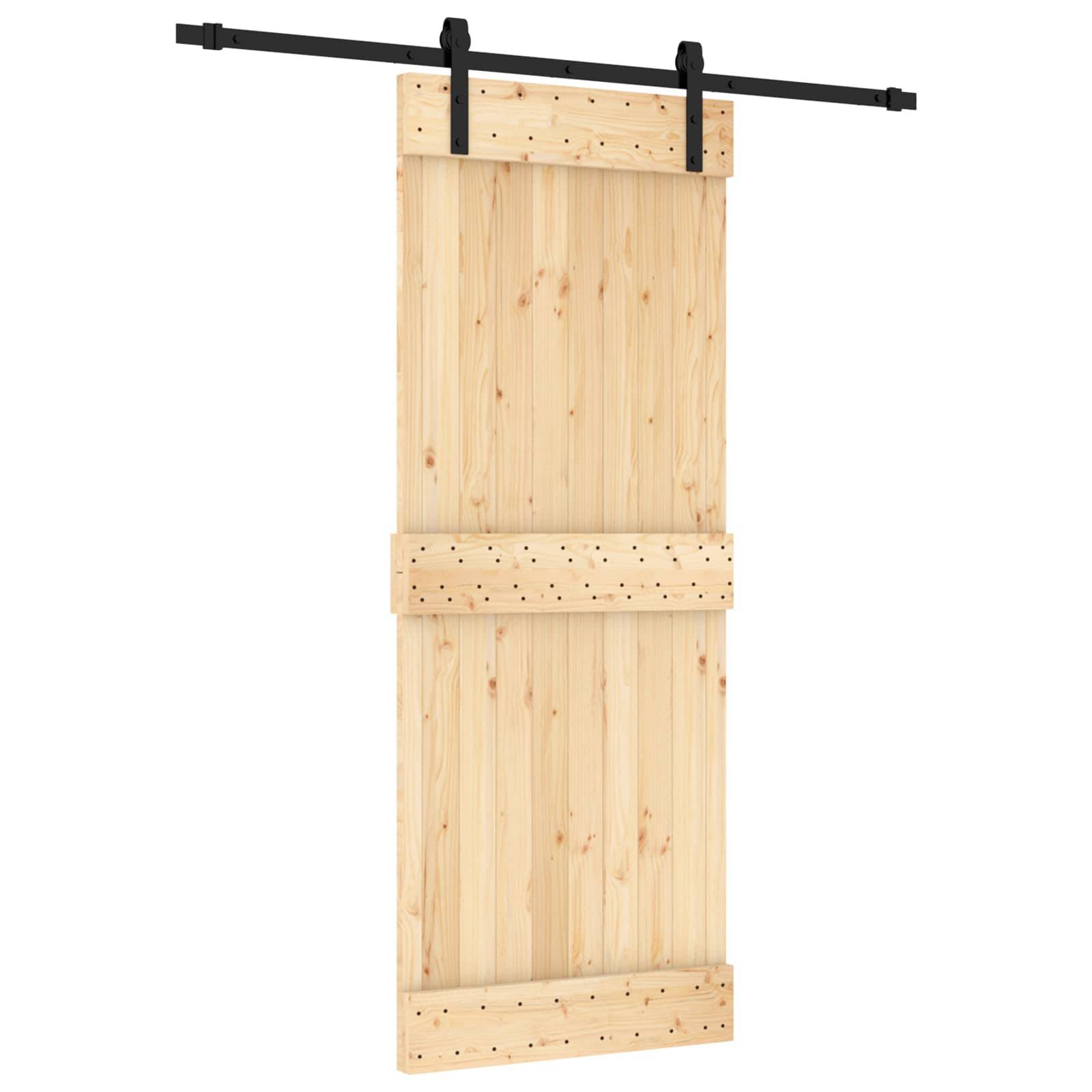 vidaXL Schiebetür Natürlich und Schwarz 80 x 210 cm Massivkiefer