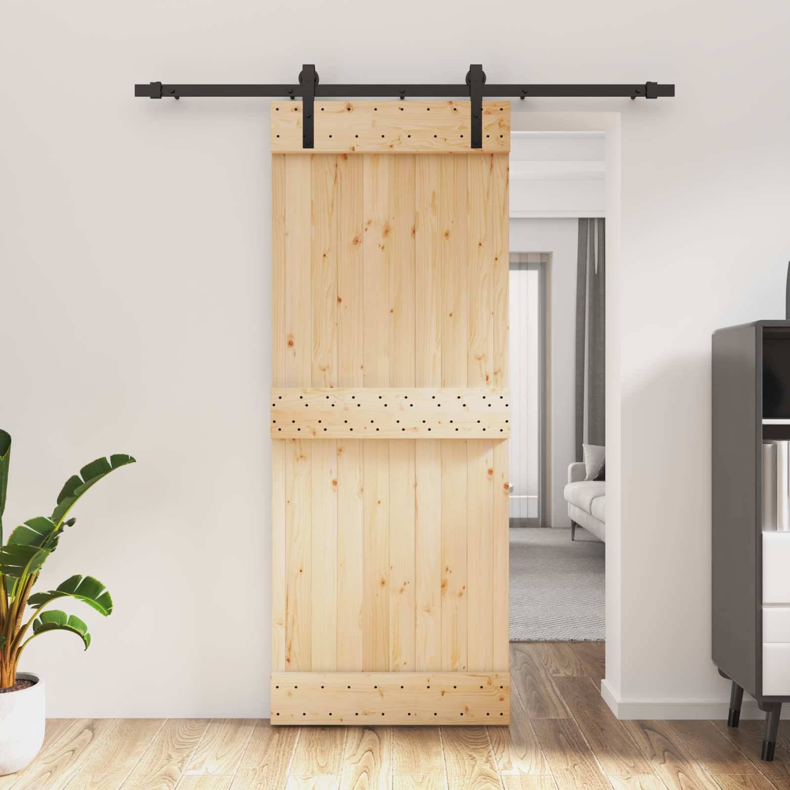 vidaXL Schiebetür Natürlich und Schwarz 80 x 210 cm Massivkiefer