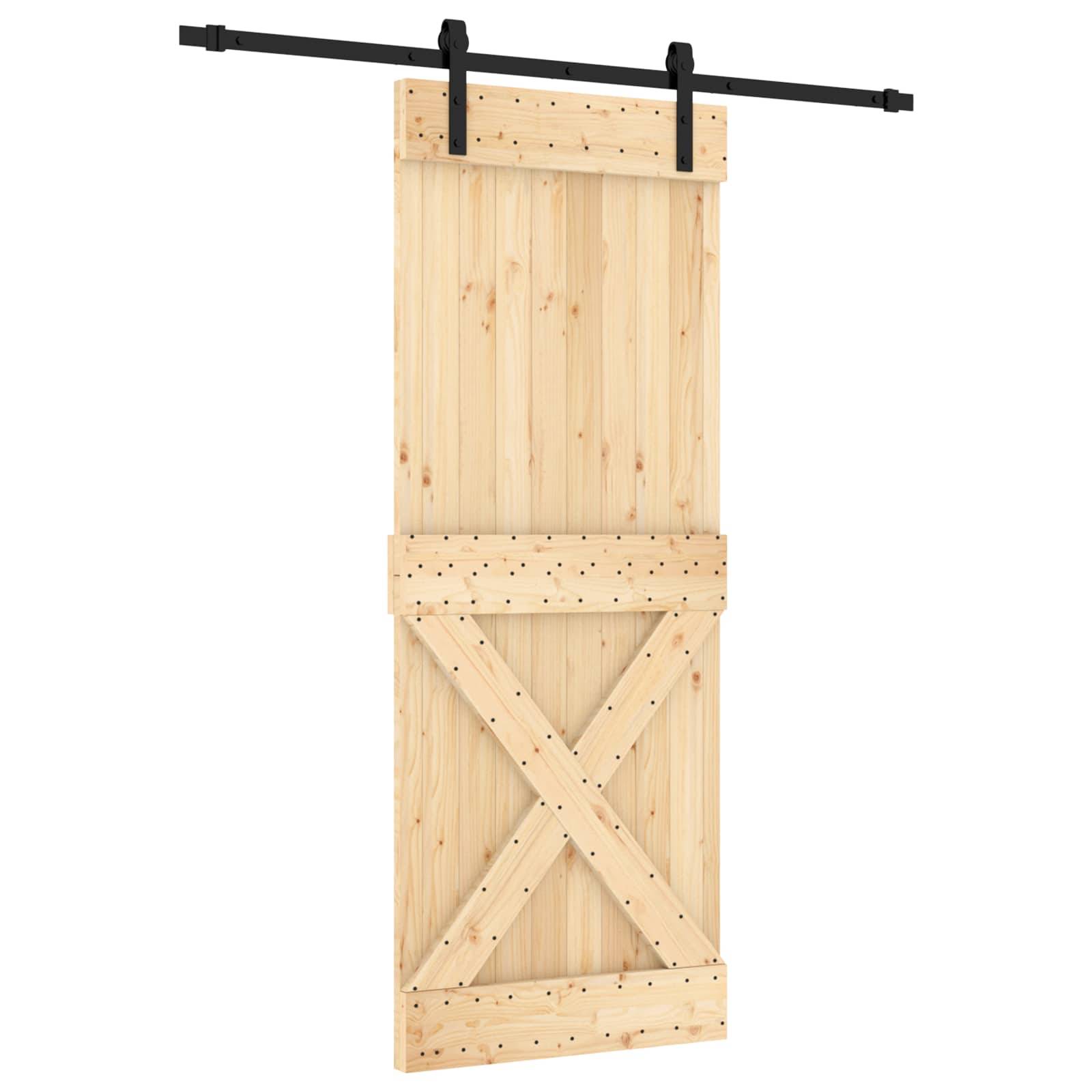 vidaXL Schiebetür Natürlich und Schwarz 80 x 210 cm Massivkiefer