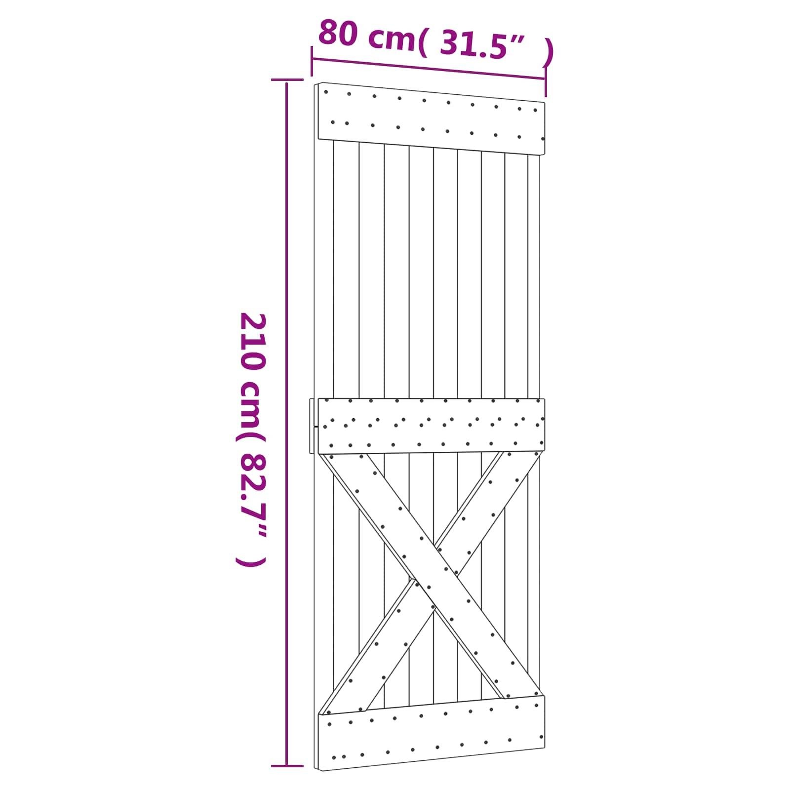 vidaXL Schiebetür Natürlich und Weiß 80 x 210 cm Massivkiefer