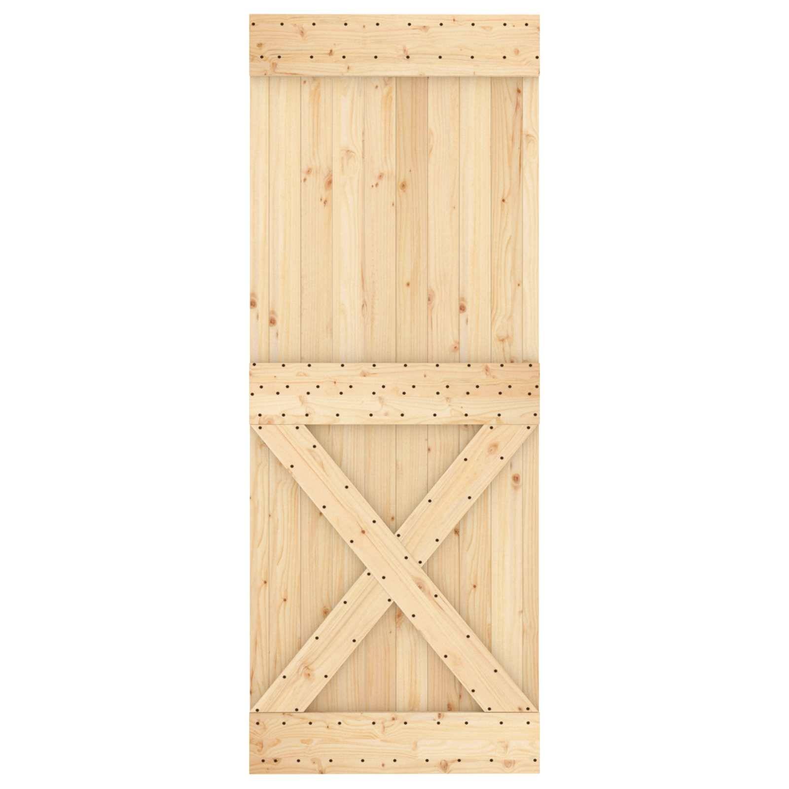 vidaXL Schiebetür Natürlich und Schwarz 80 x 210 cm Massivkiefer