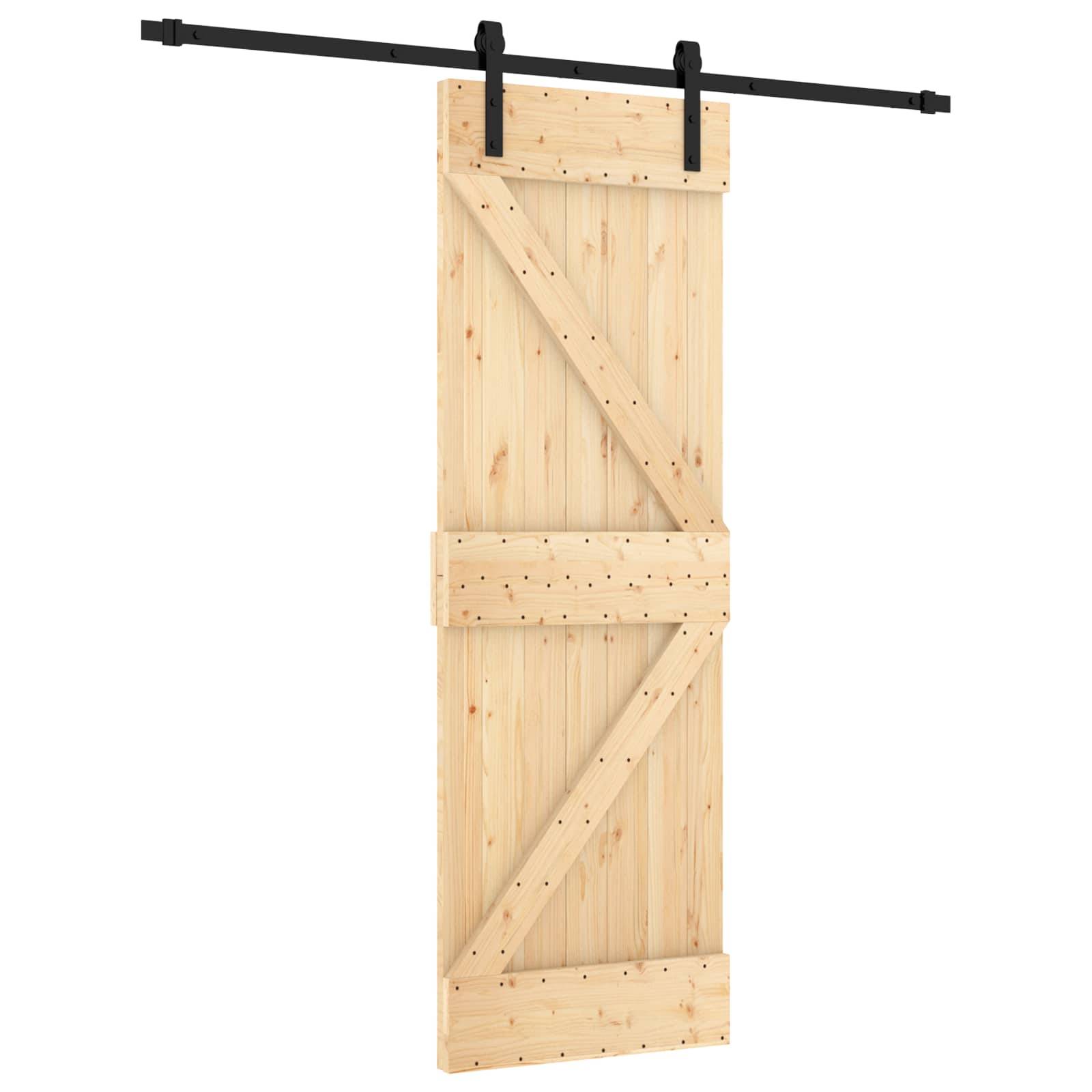 vidaXL Schiebetür Natürlich und Schwarz 70 x 210 cm Massivkiefer