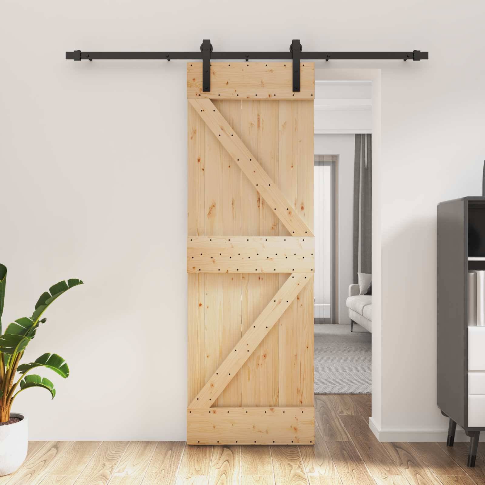 vidaXL Schiebetür Natürlich und Schwarz 70 x 210 cm Massivkiefer