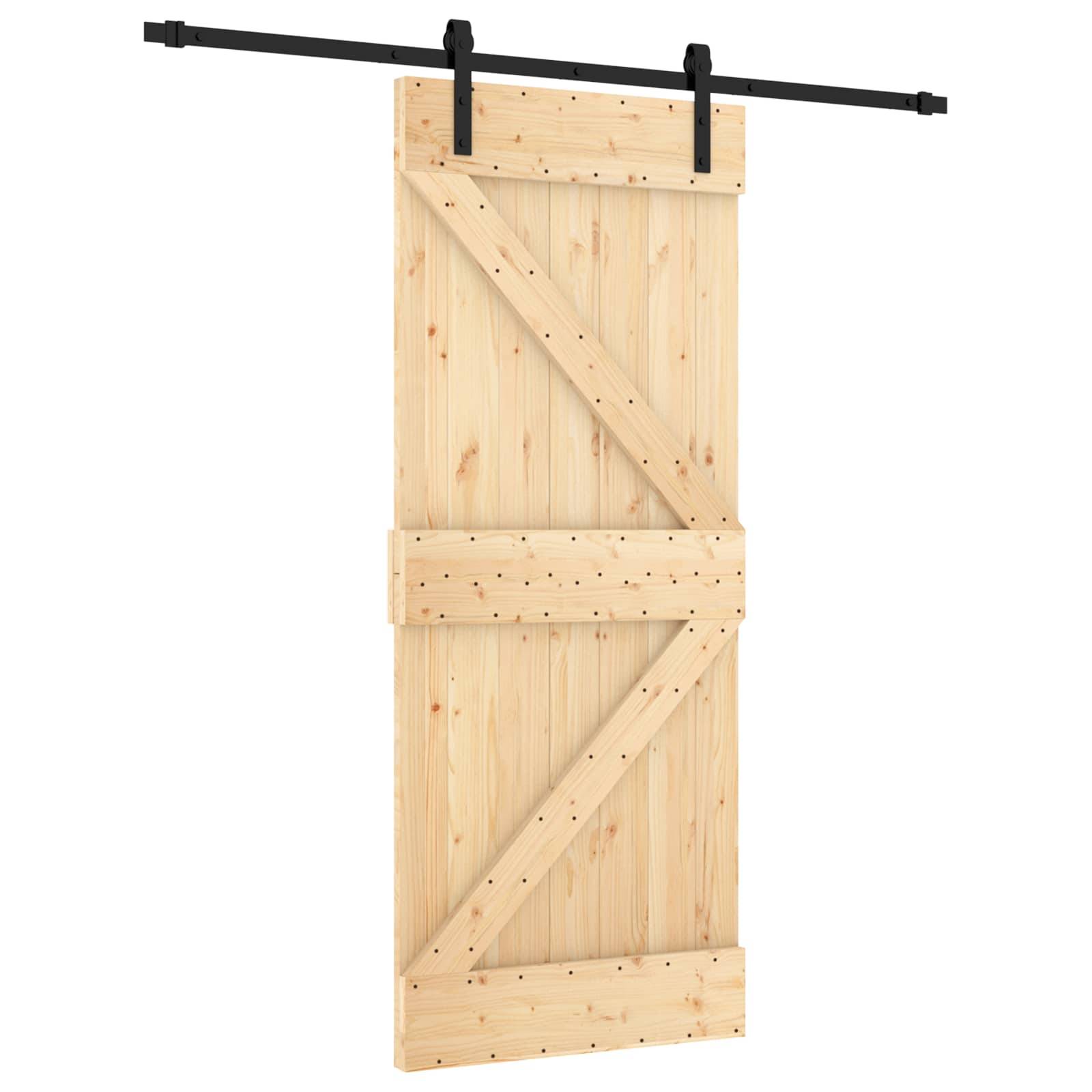 vidaXL Schiebetür Natürlich und Schwarz 85 x 210 cm Massivkiefer