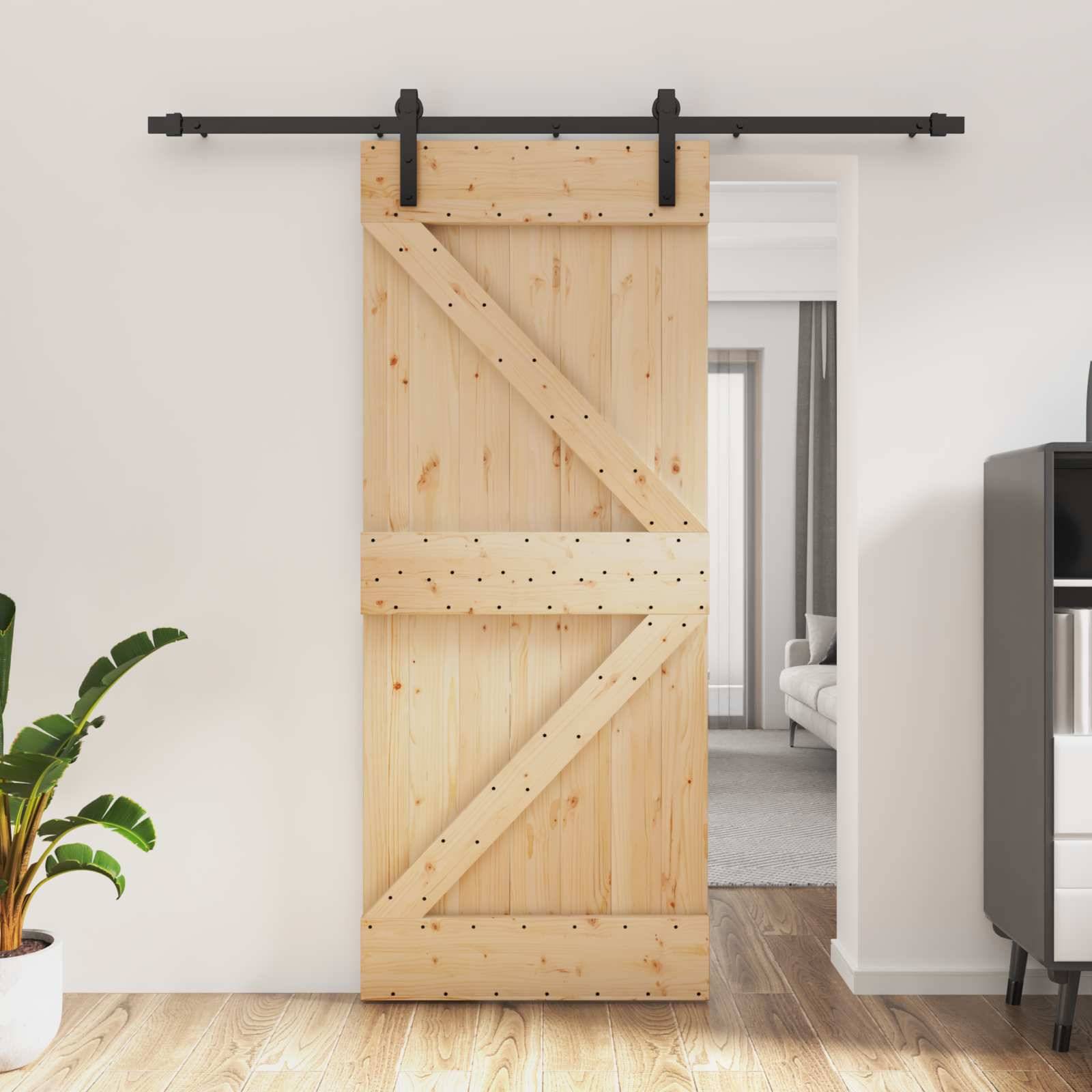 vidaXL Schiebetür Natürlich und Schwarz 85 x 210 cm Massivkiefer