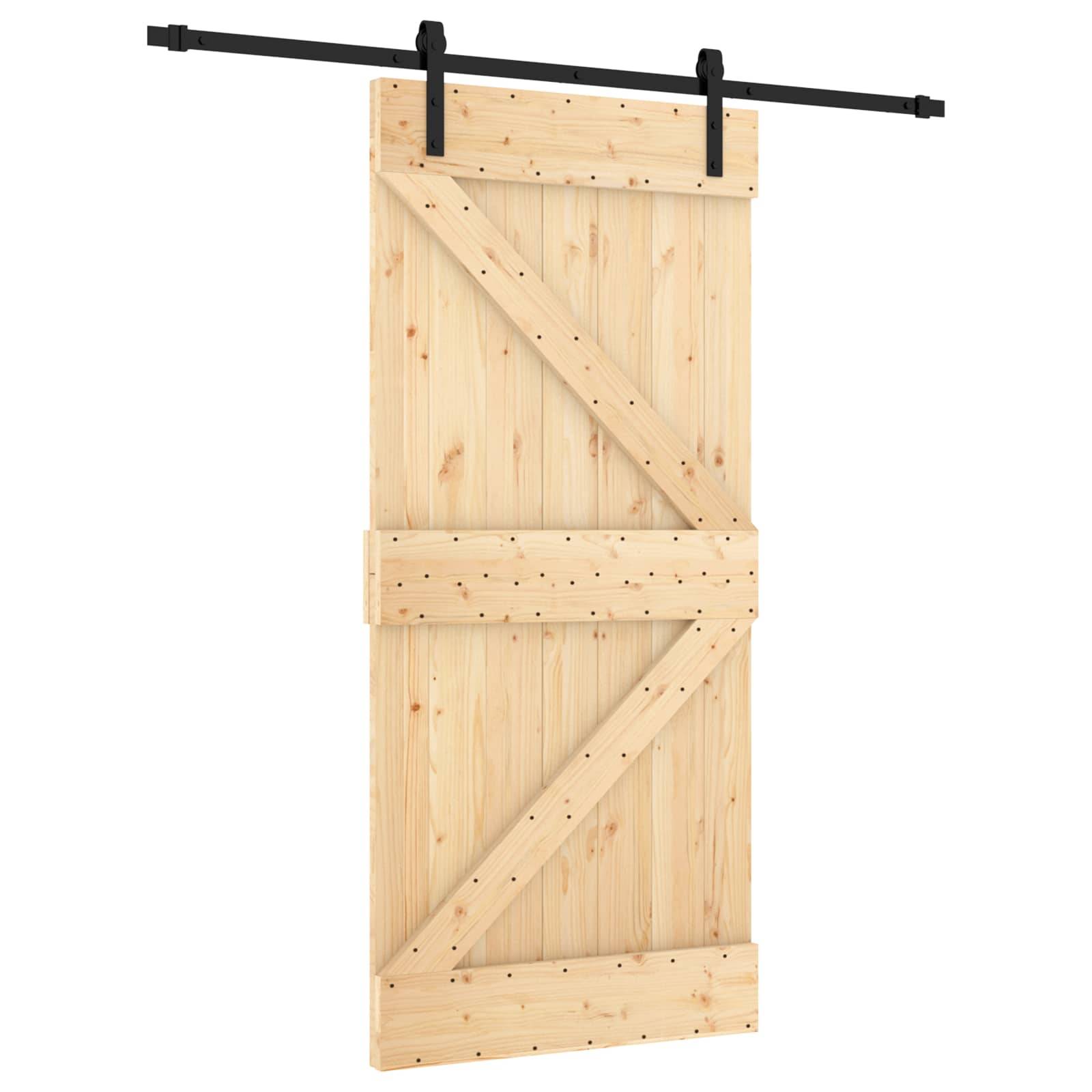 vidaXL Schiebetür Natürlich und Schwarz 95 x 210 cm Massivkiefer
