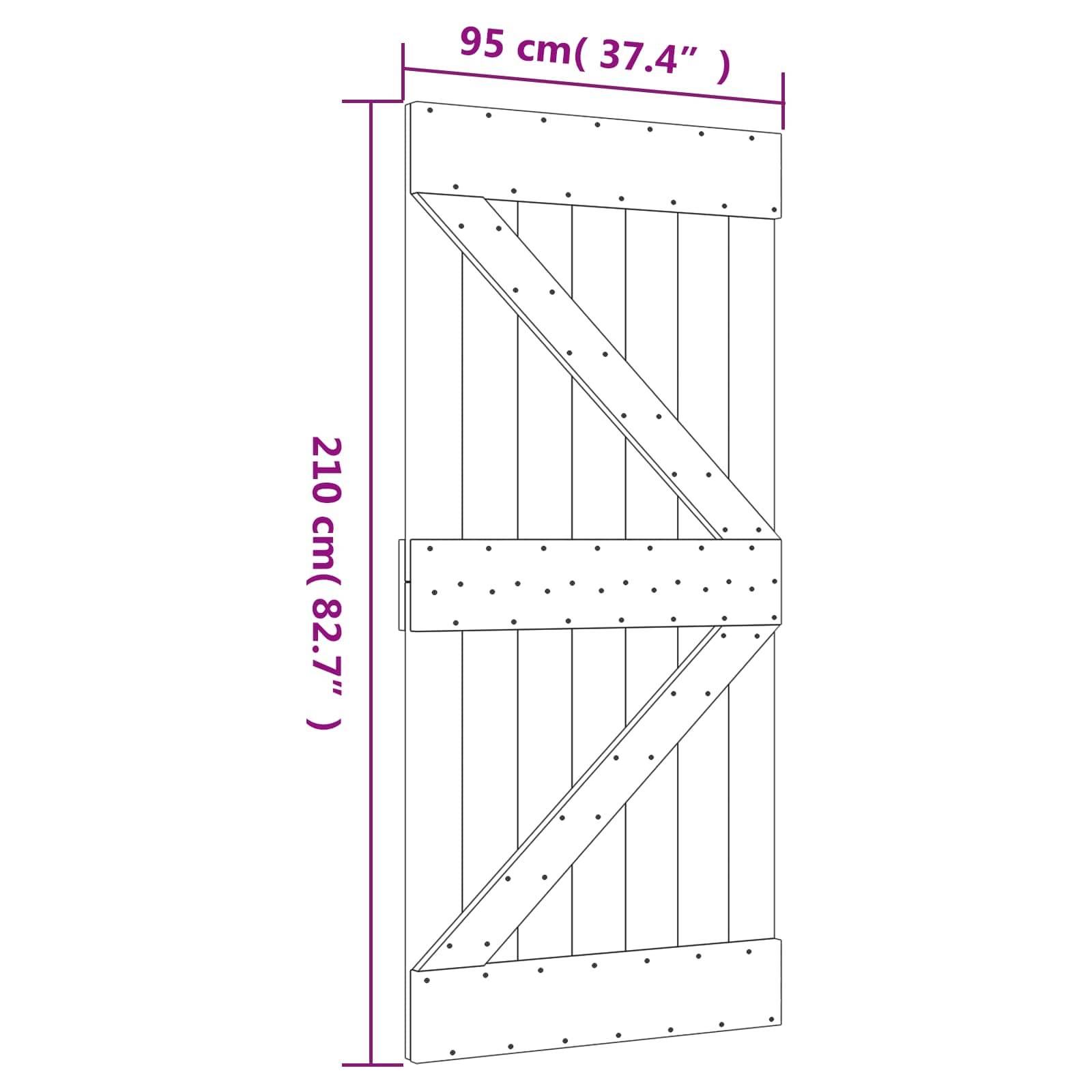 vidaXL Schiebetür Natürlich und Schwarz 95 x 210 cm Massivkiefer