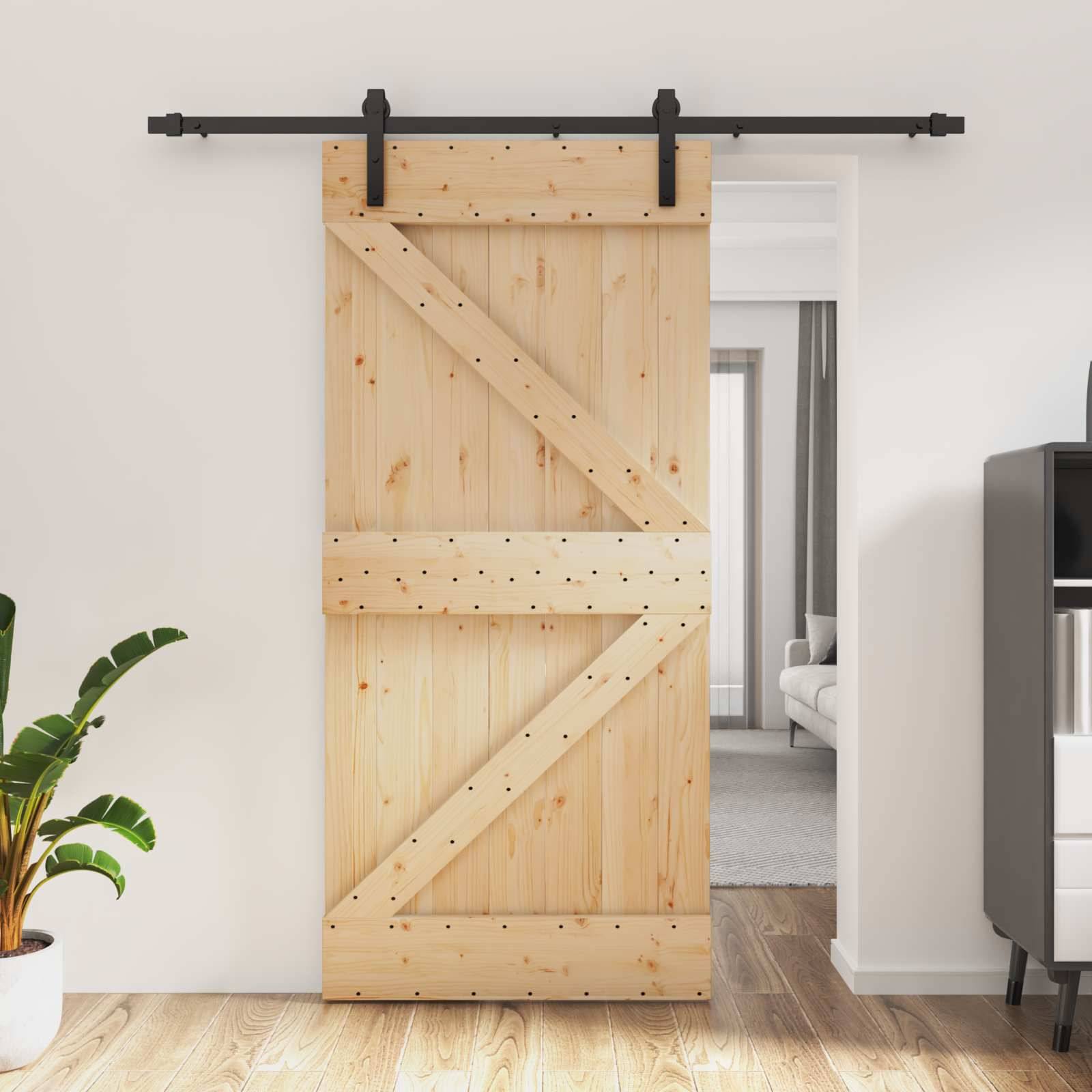 vidaXL Schiebetür Natürlich und Schwarz 95 x 210 cm Massivkiefer