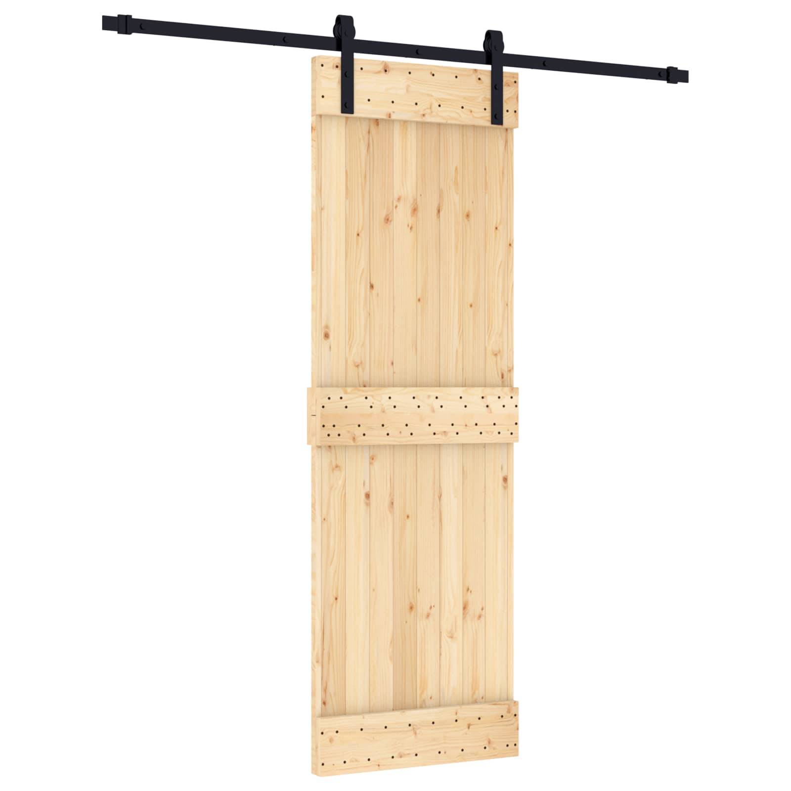 vidaXL Schiebetür Natürlich und Schwarz 70 x 210 cm Massivkiefer
