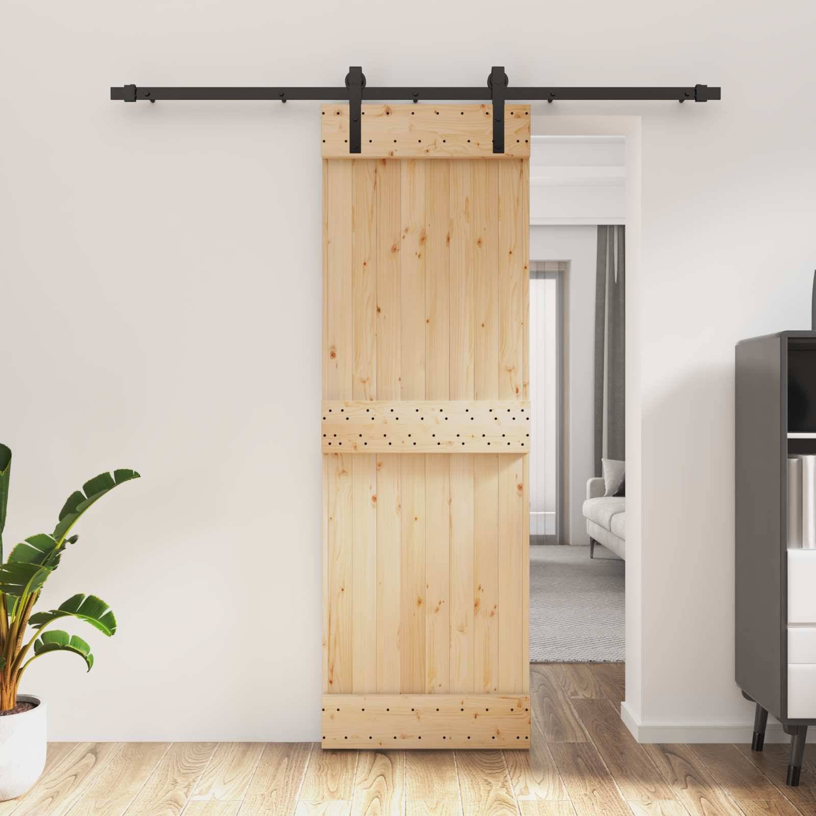 vidaXL Schiebetür Natürlich und Schwarz 70 x 210 cm Massivkiefer