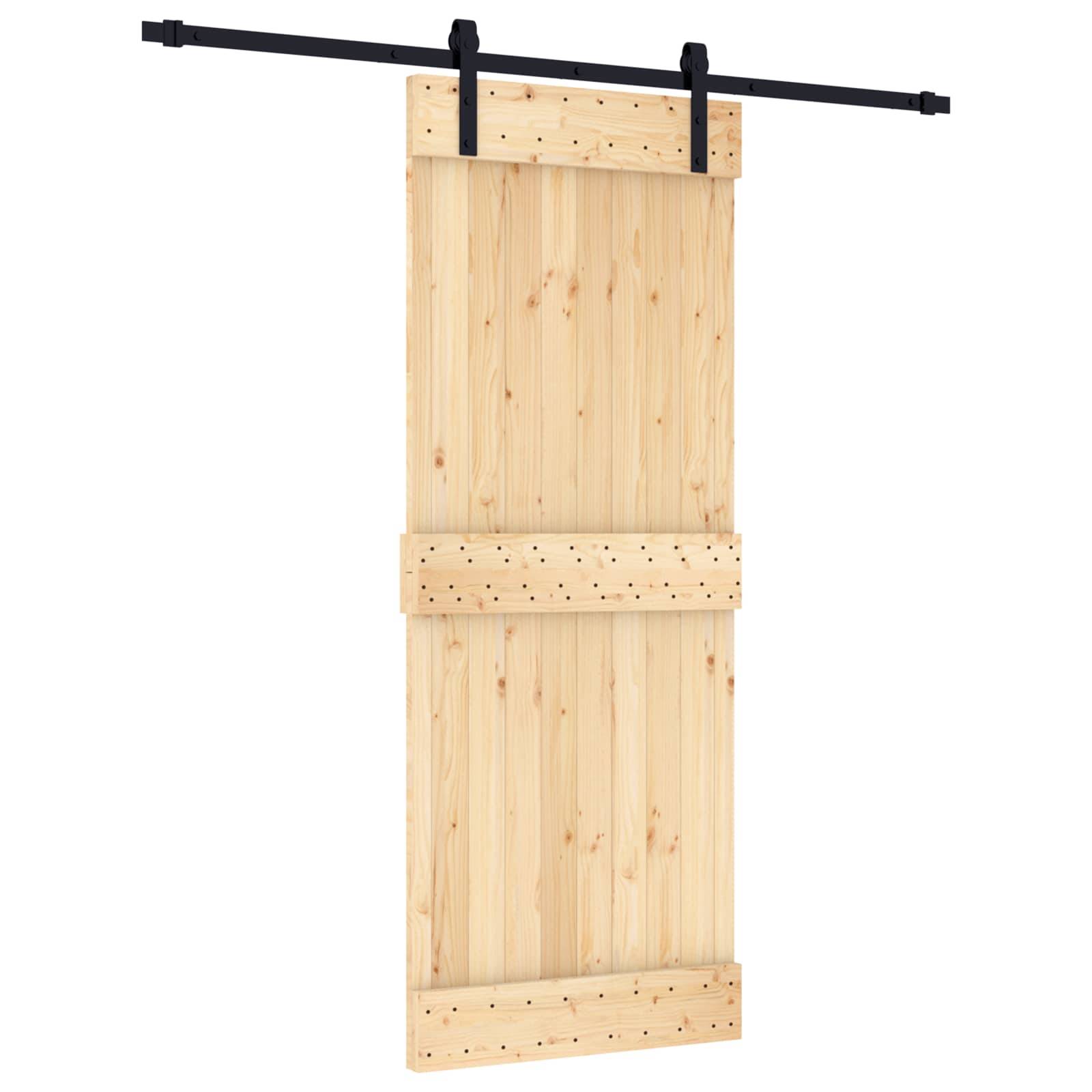 vidaXL Schiebetür Natürlich und Schwarz 80 x 210 cm Massivkiefer