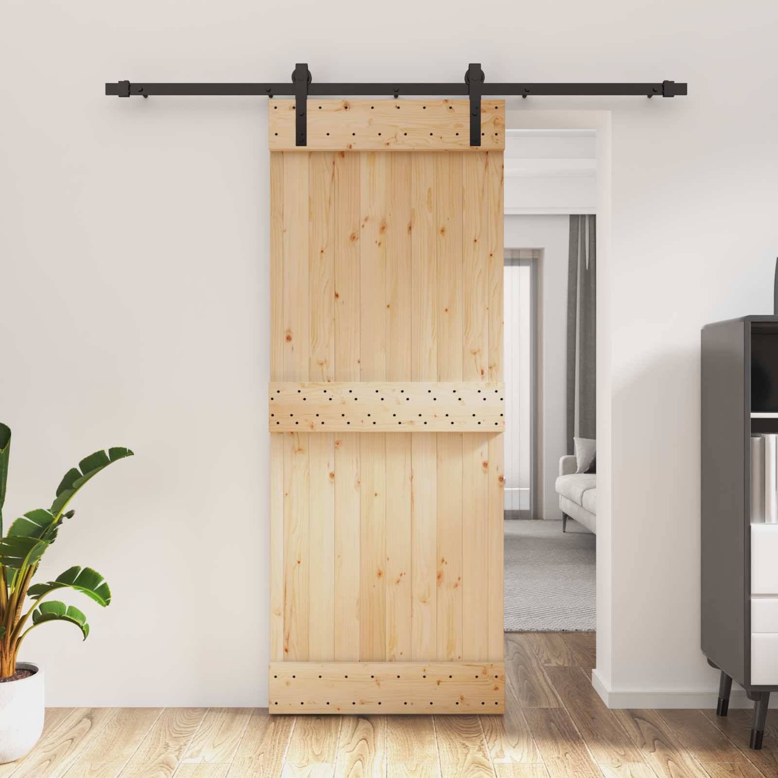 vidaXL Schiebetür Natürlich und Schwarz 80 x 210 cm Massivkiefer