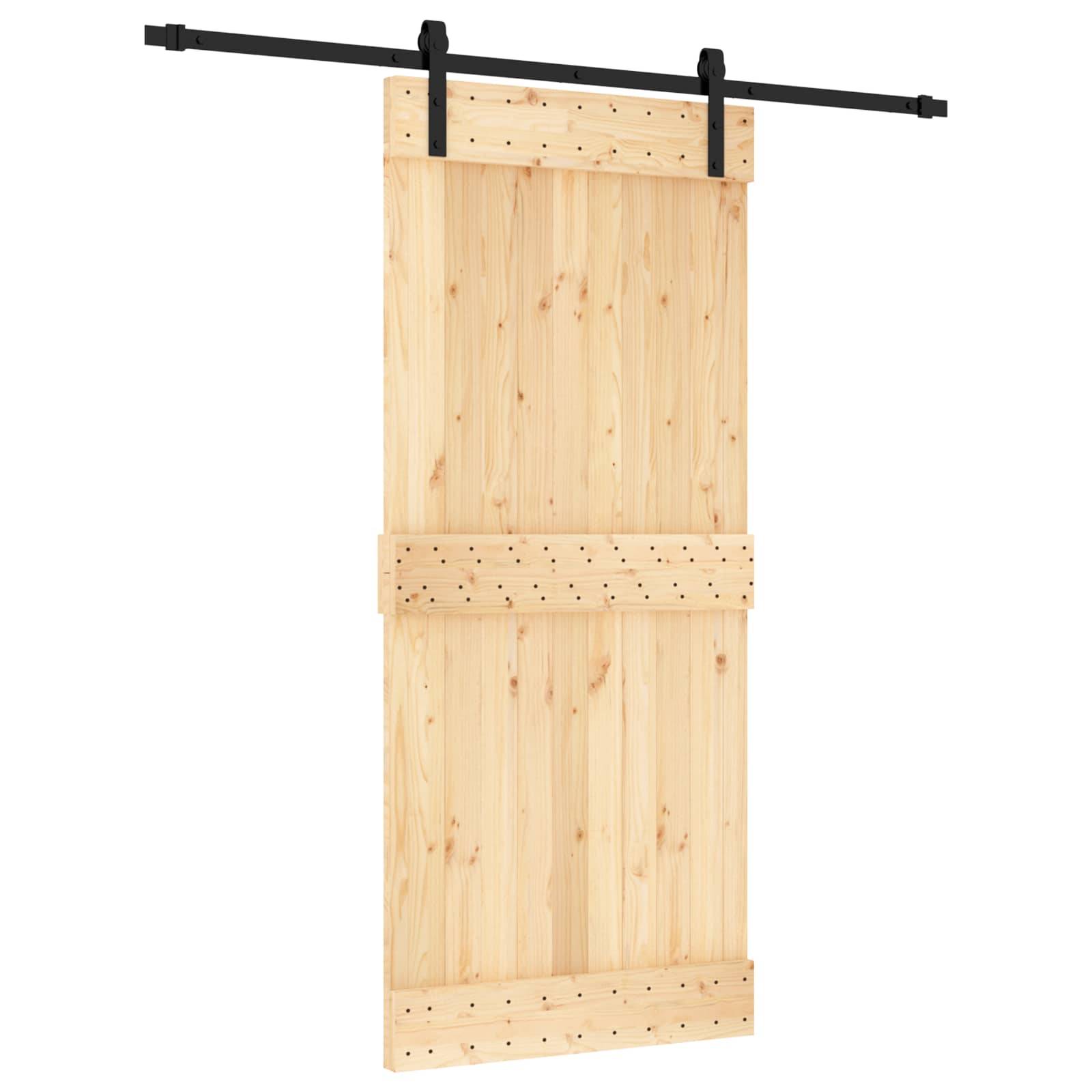 vidaXL Schiebetür Natürlich und Schwarz 90 x 210 cm Massivkiefer