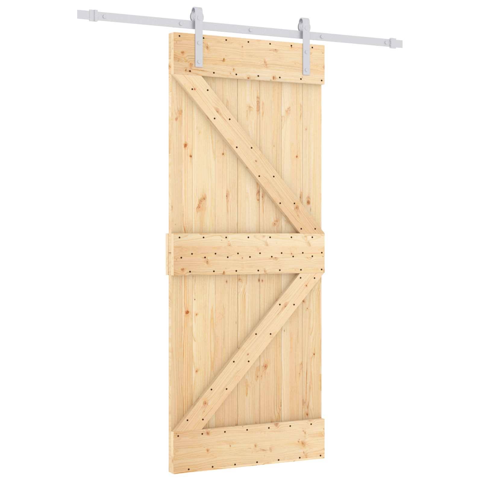vidaXL Schiebetür Natürlich und Weiß 85 x 210 cm Massivkiefer