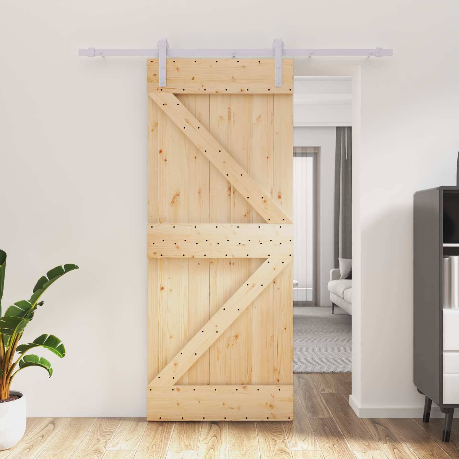 vidaXL Schiebetür Natürlich und Weiß 85 x 210 cm Massivkiefer