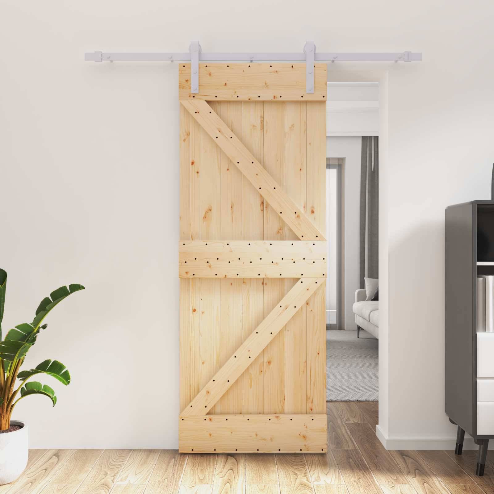 vidaXL Schiebetür Natürlich und Weiß 80 x 210 cm Massives Kiefernholz
