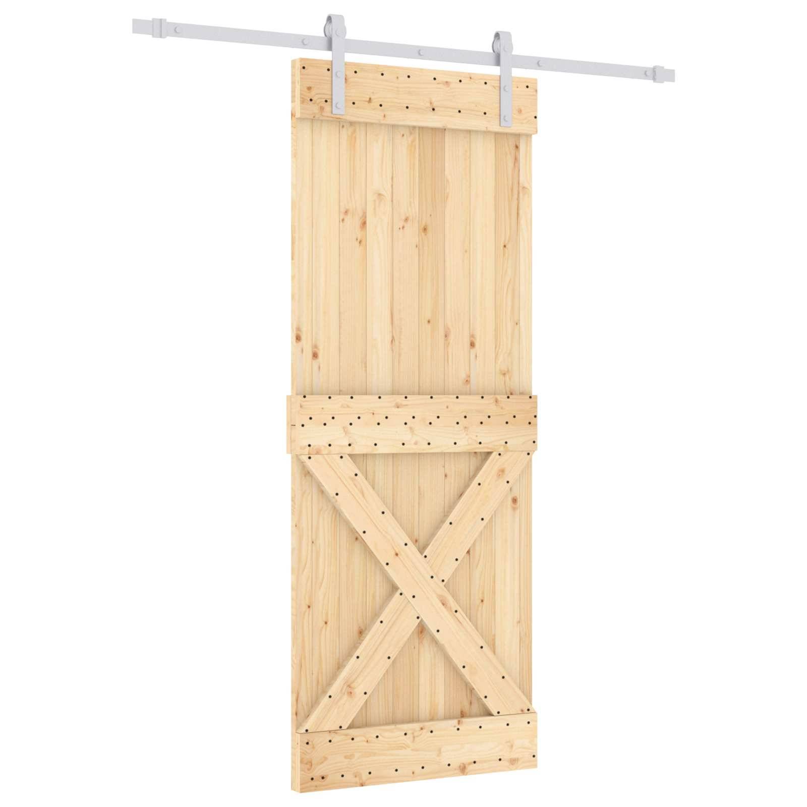 vidaXL Schiebetür Natürlich und Weiß 80 x 210 cm Massivkiefer
