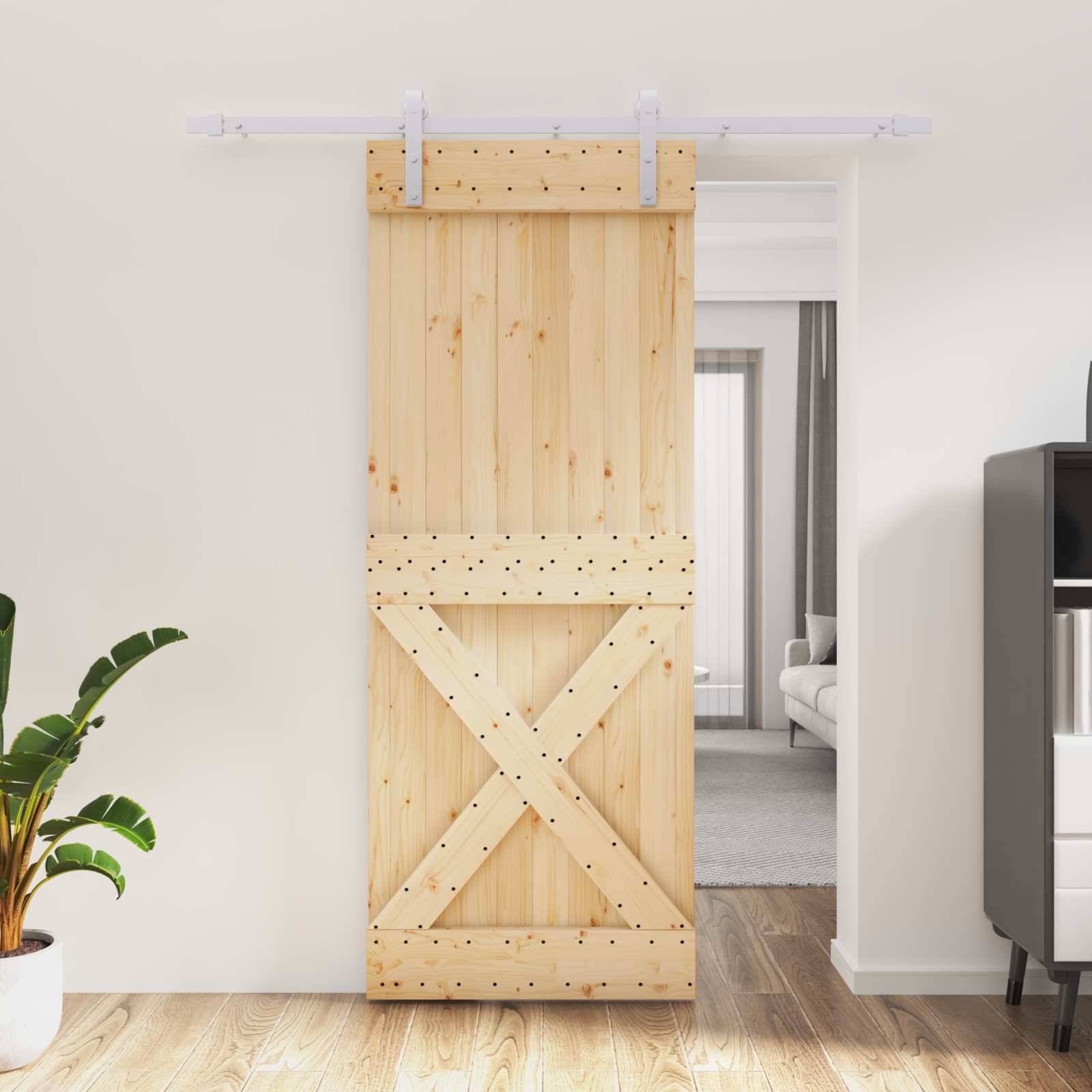 vidaXL Schiebetür Natürlich und Weiß 80 x 210 cm Massivkiefer