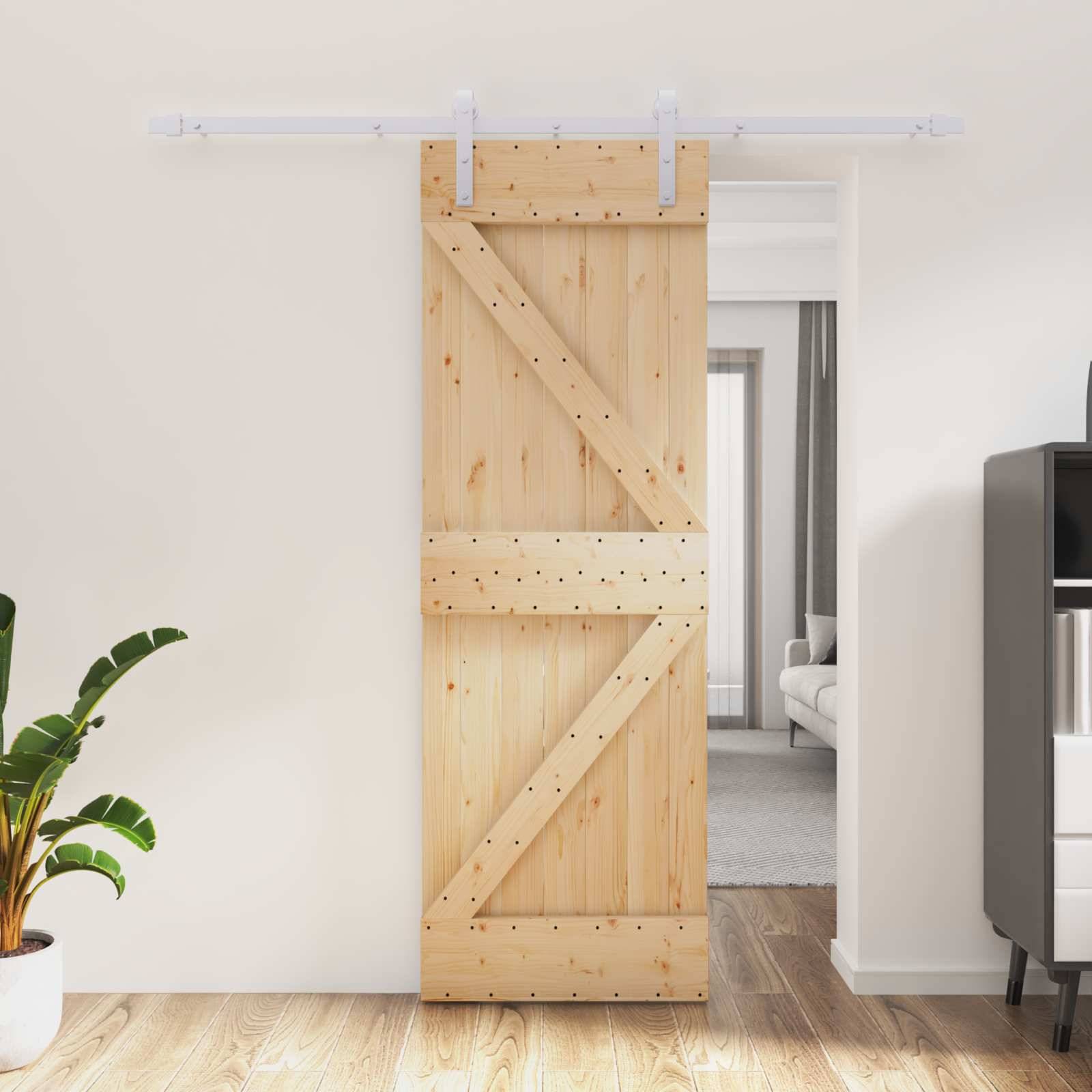 vidaXL Schiebetür Natürlich und Weiß 70 x 210 cm Massivkiefer