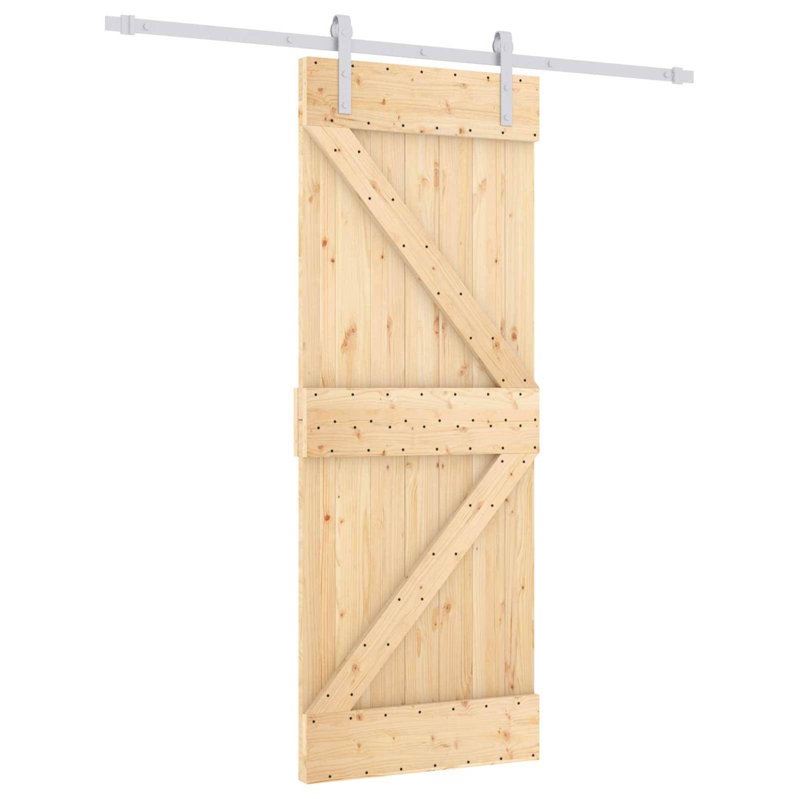 vidaXL Schiebetür Natürlich und Weiß 80 x 210 cm Massives Kiefernholz