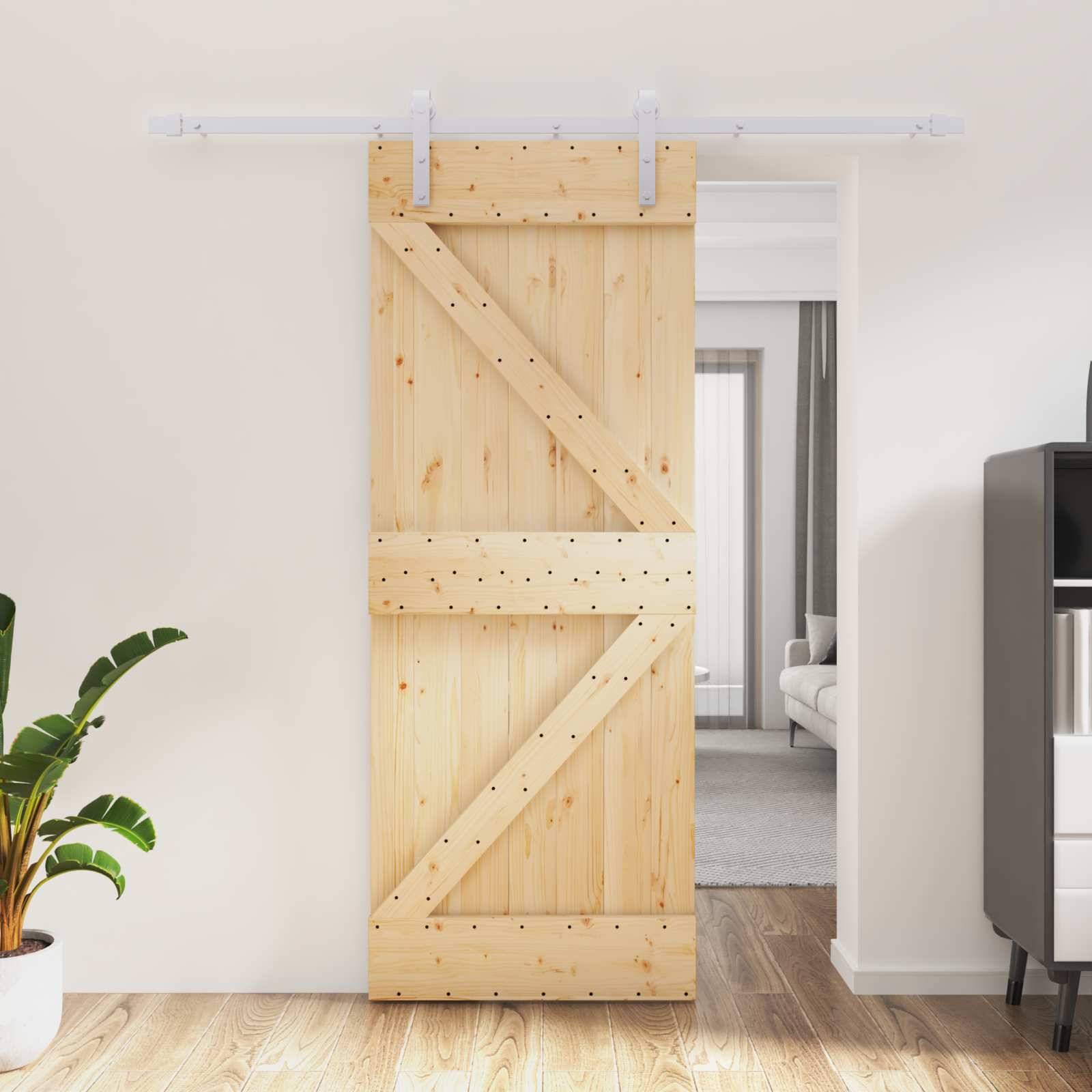 vidaXL Schiebetür Natürlich und Weiß 80 x 210 cm Massives Kiefernholz