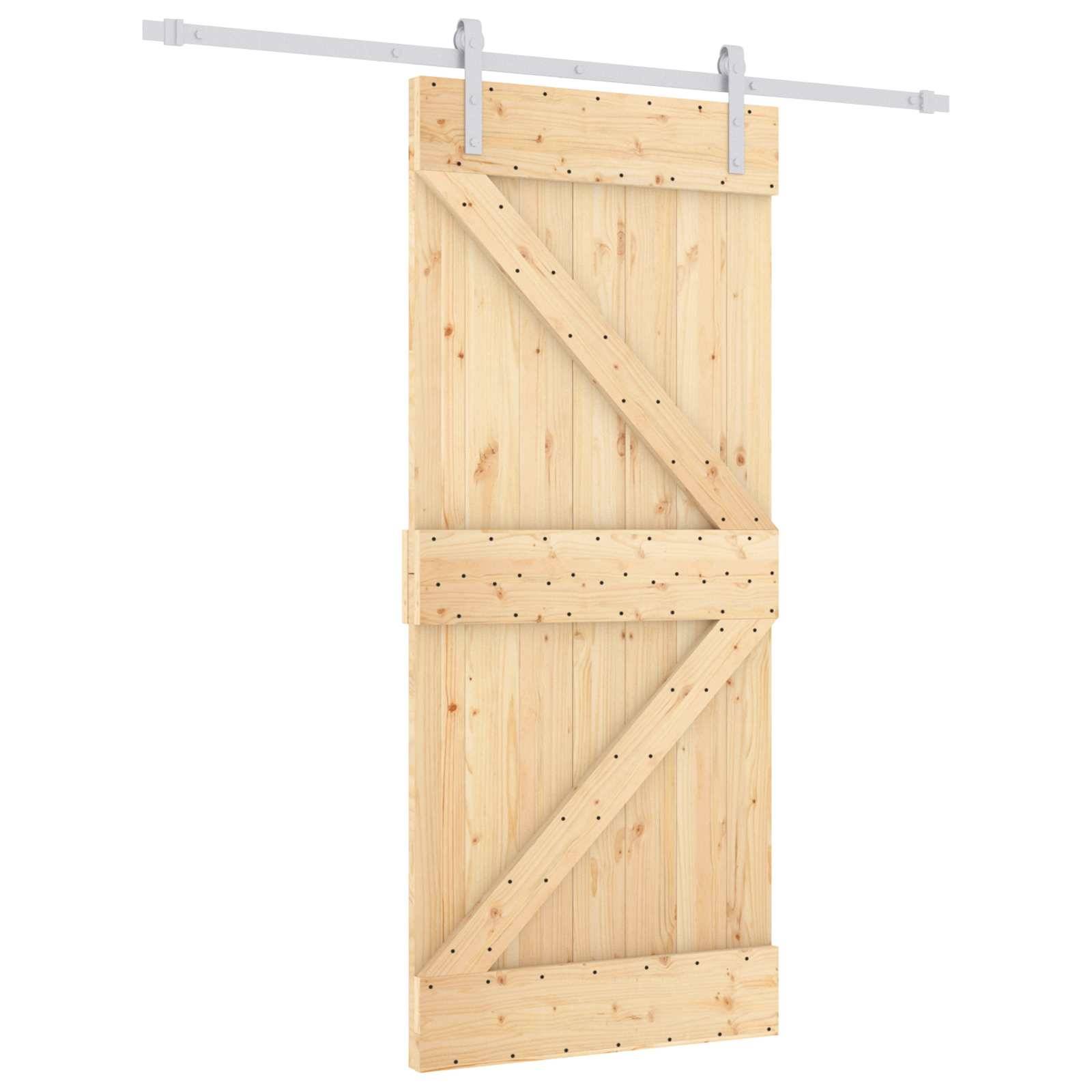 vidaXL Schiebetür Natürlich und Weiß 90 x 210 cm Massives Kiefernholz