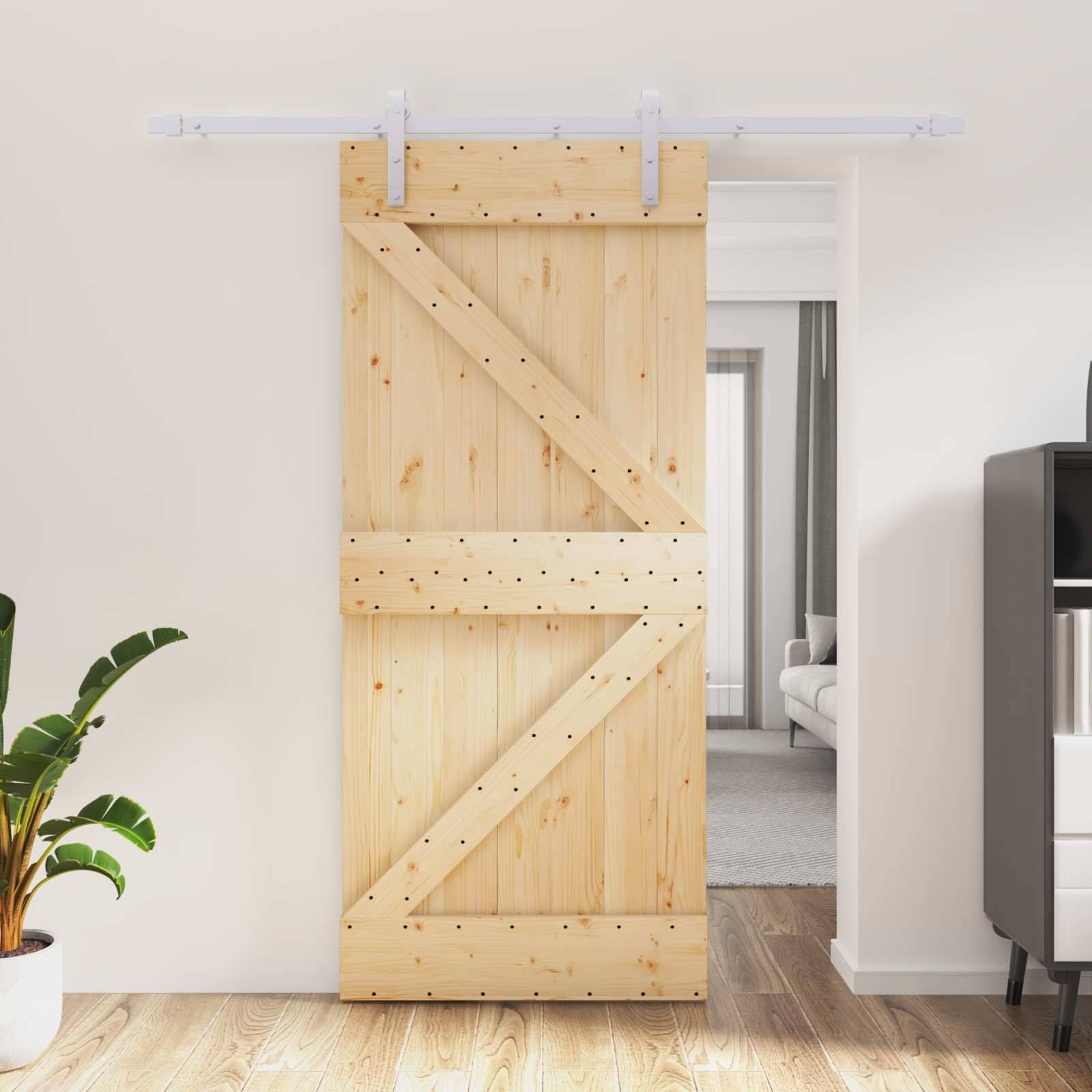 vidaXL Schiebetür Natürlich und Weiß 90 x 210 cm Massives Kiefernholz