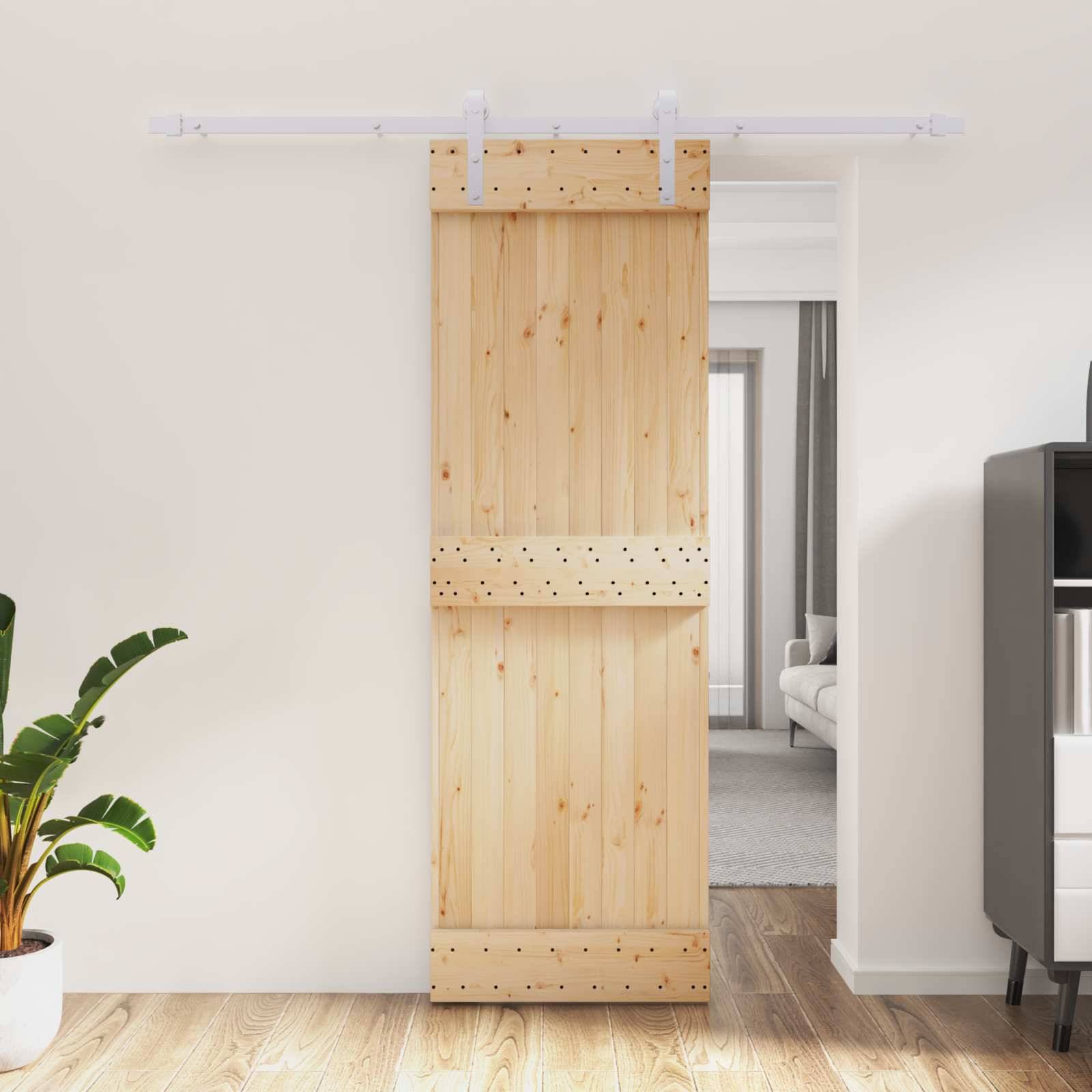 vidaXL Schiebetür Natürlich und Weiß 70 x 210 cm Massivkiefer