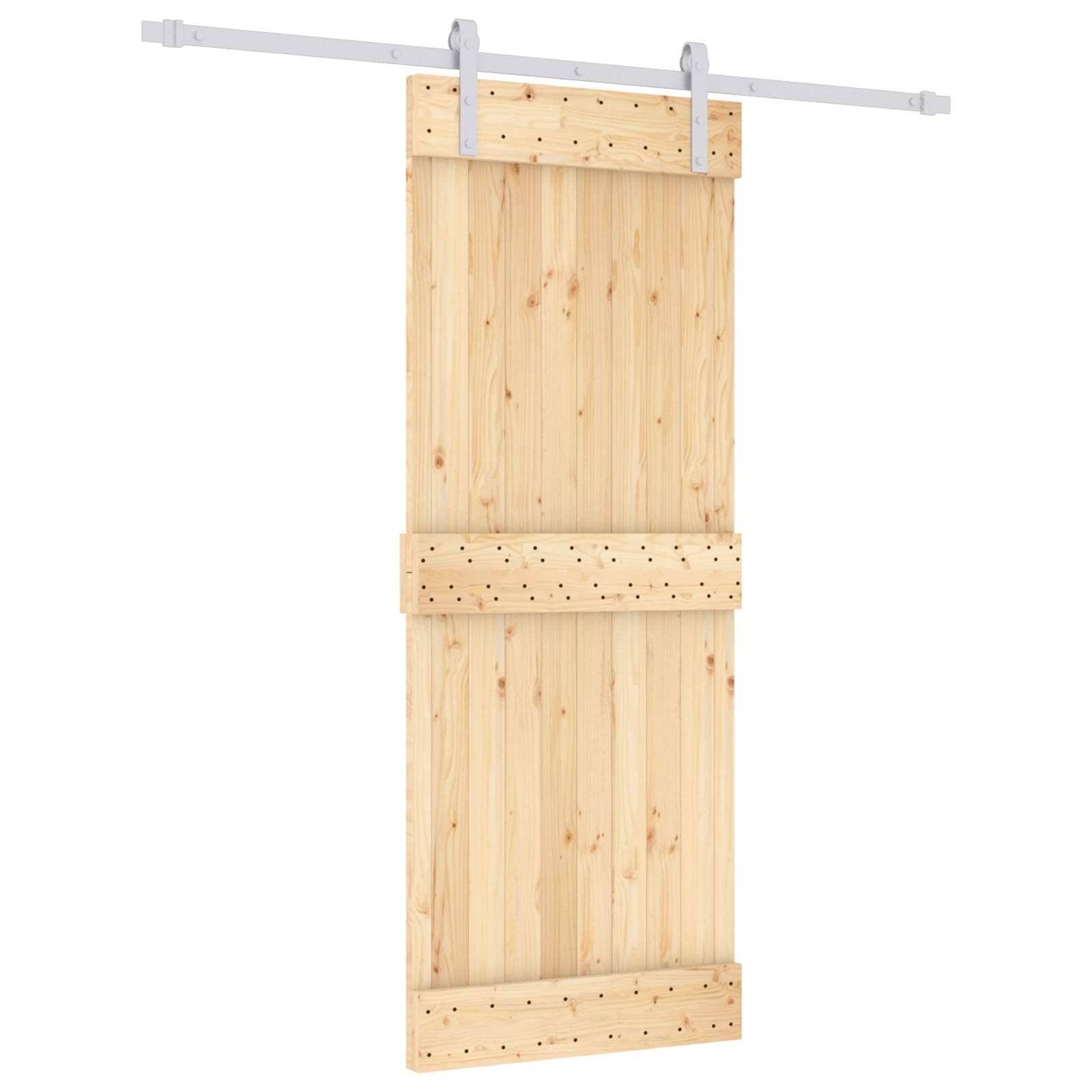 vidaXL Schiebetür Natürlich und Weiß 80 x 210 cm Massivkiefer