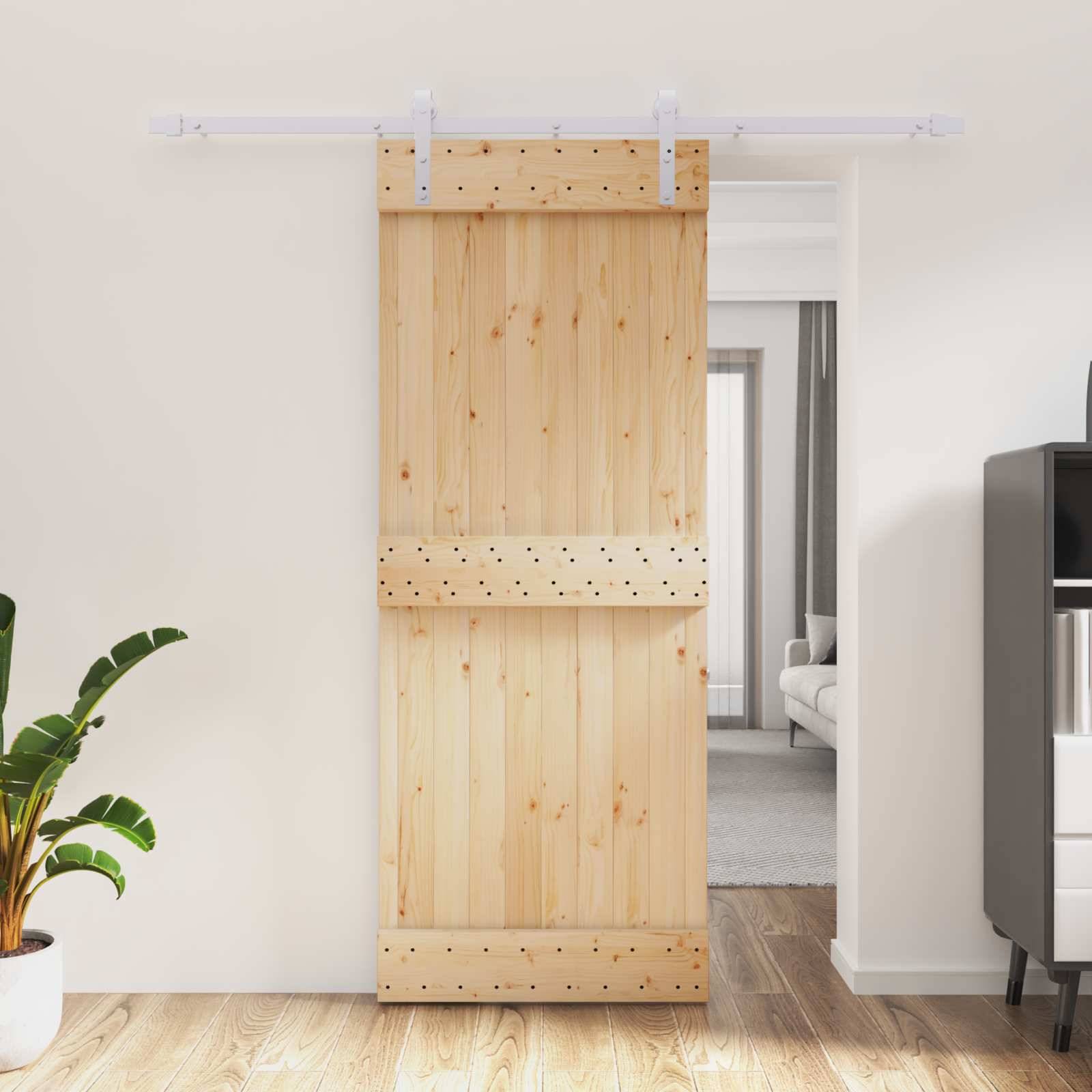 vidaXL Schiebetür Natürlich und Weiß 80 x 210 cm Massivkiefer