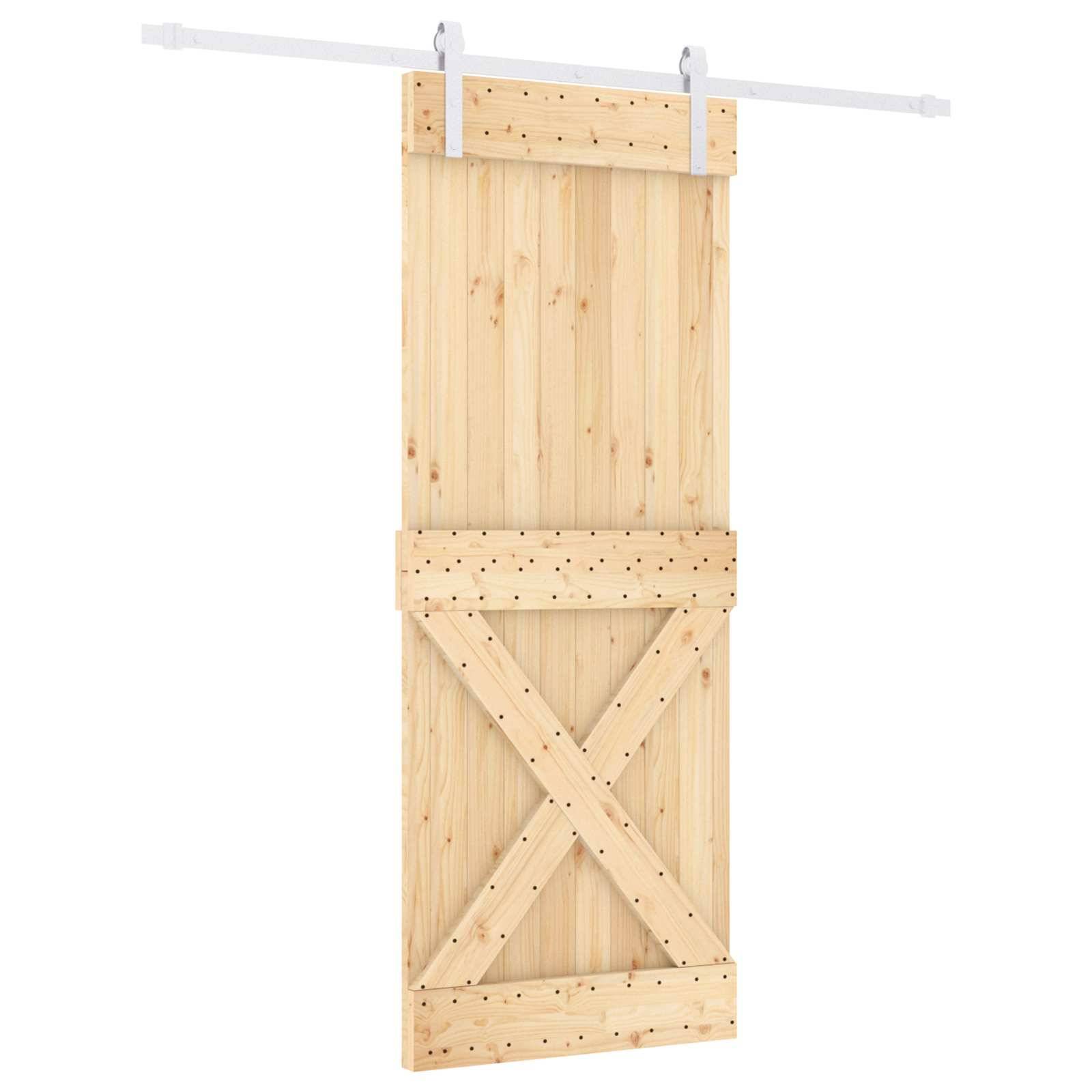 vidaXL Schiebetür Natürlich und Weiß 80 x 210 cm Massivkiefer