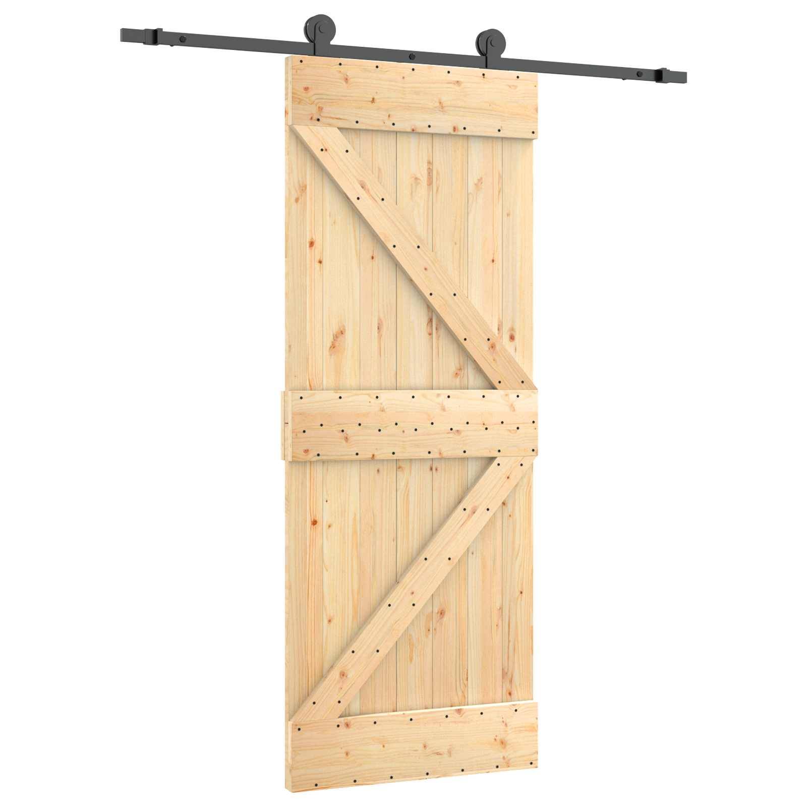 vidaXL Schiebetür Natürlich und Schwarz 70 x 210 cm Massivkiefer