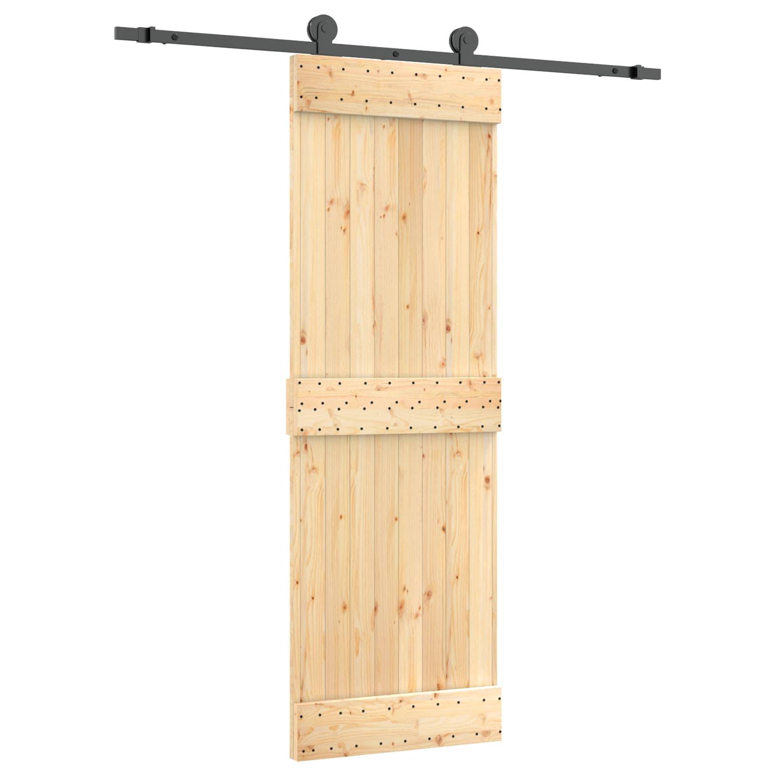 vidaXL Schiebetür Natürlich und Schwarz 70 x 210 cm Massivkiefer
