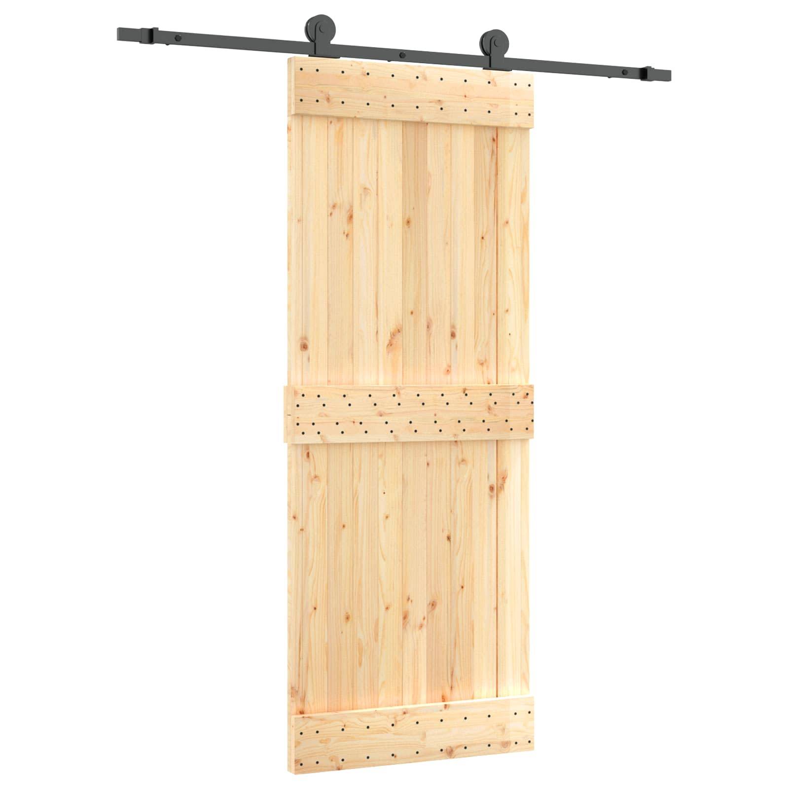 vidaXL Schiebetür Natürlich und Schwarz 80 x 210 cm Massivkiefer