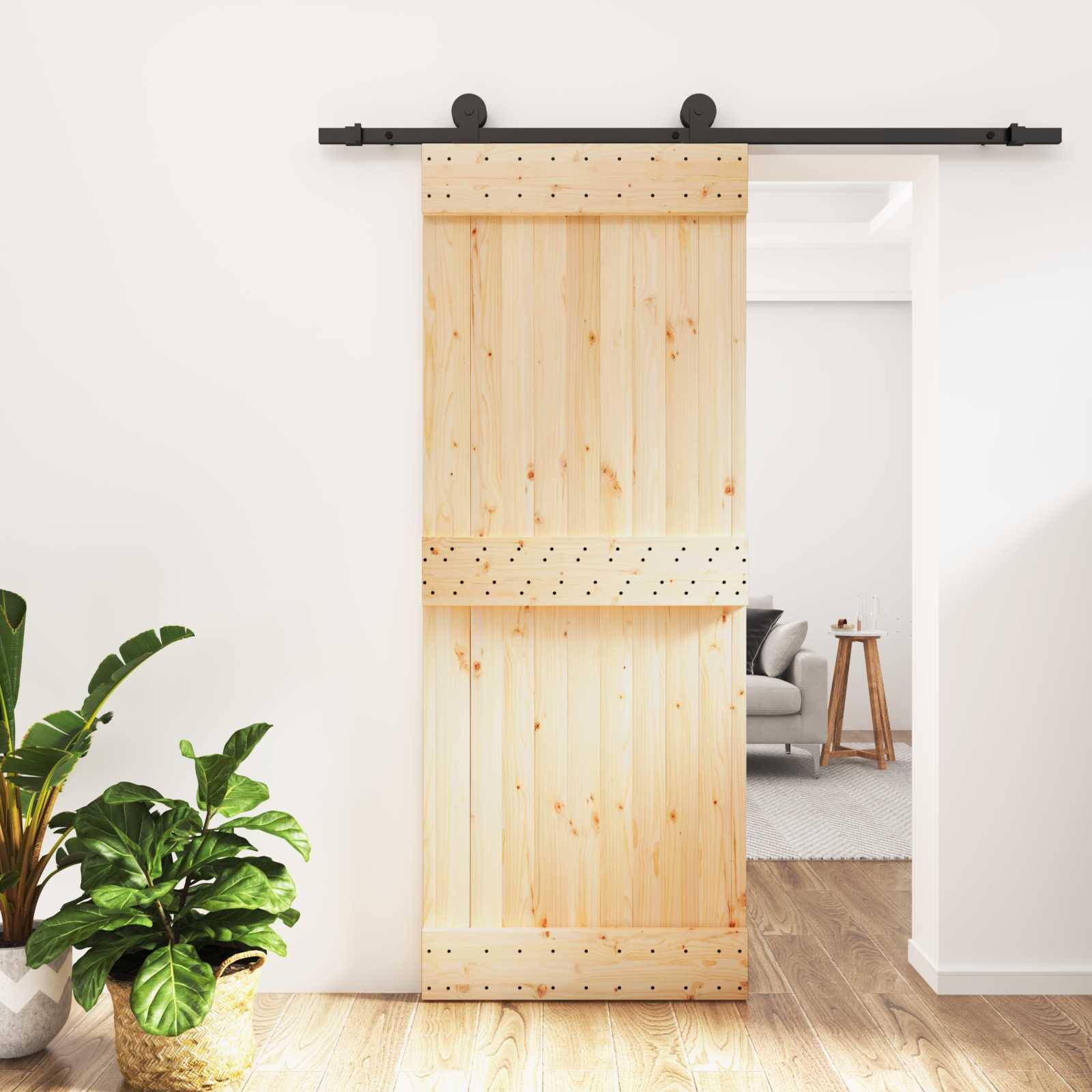 vidaXL Schiebetür Natürlich und Schwarz 80 x 210 cm Massivkiefer