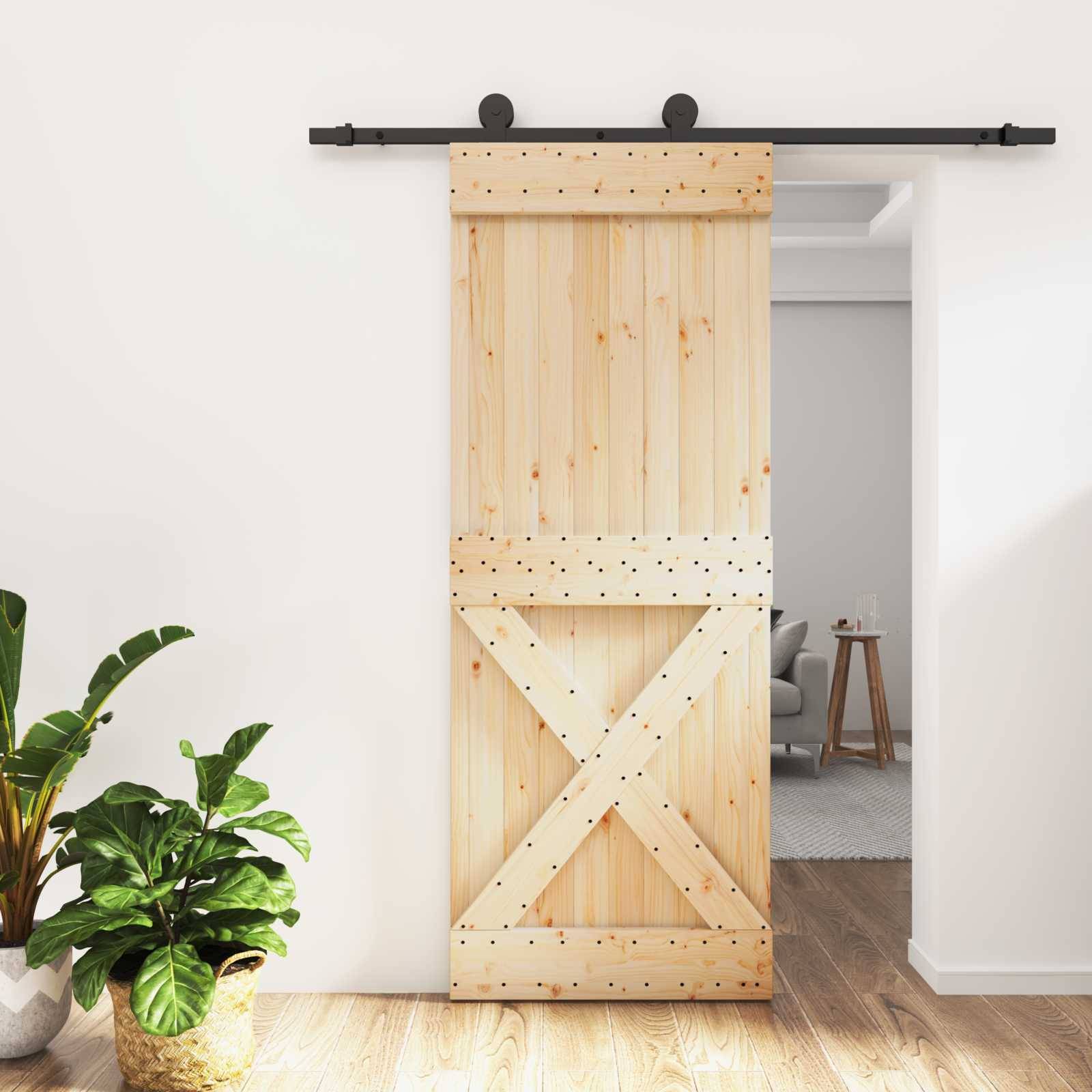 vidaXL Schiebetür Natürlich und Schwarz 80 x 210 cm Massivkiefer