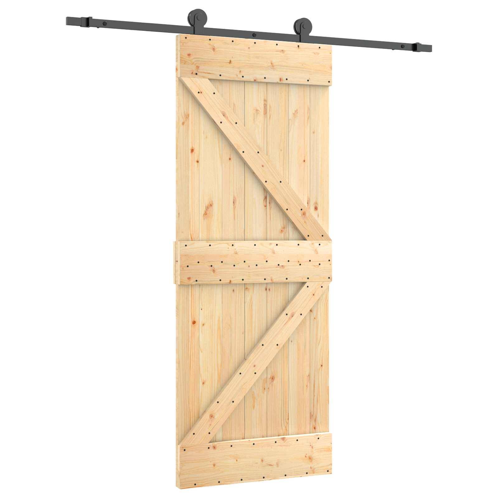 vidaXL Schiebetür Natürlich und Schwarz 85 x 210 cm Massivkiefer